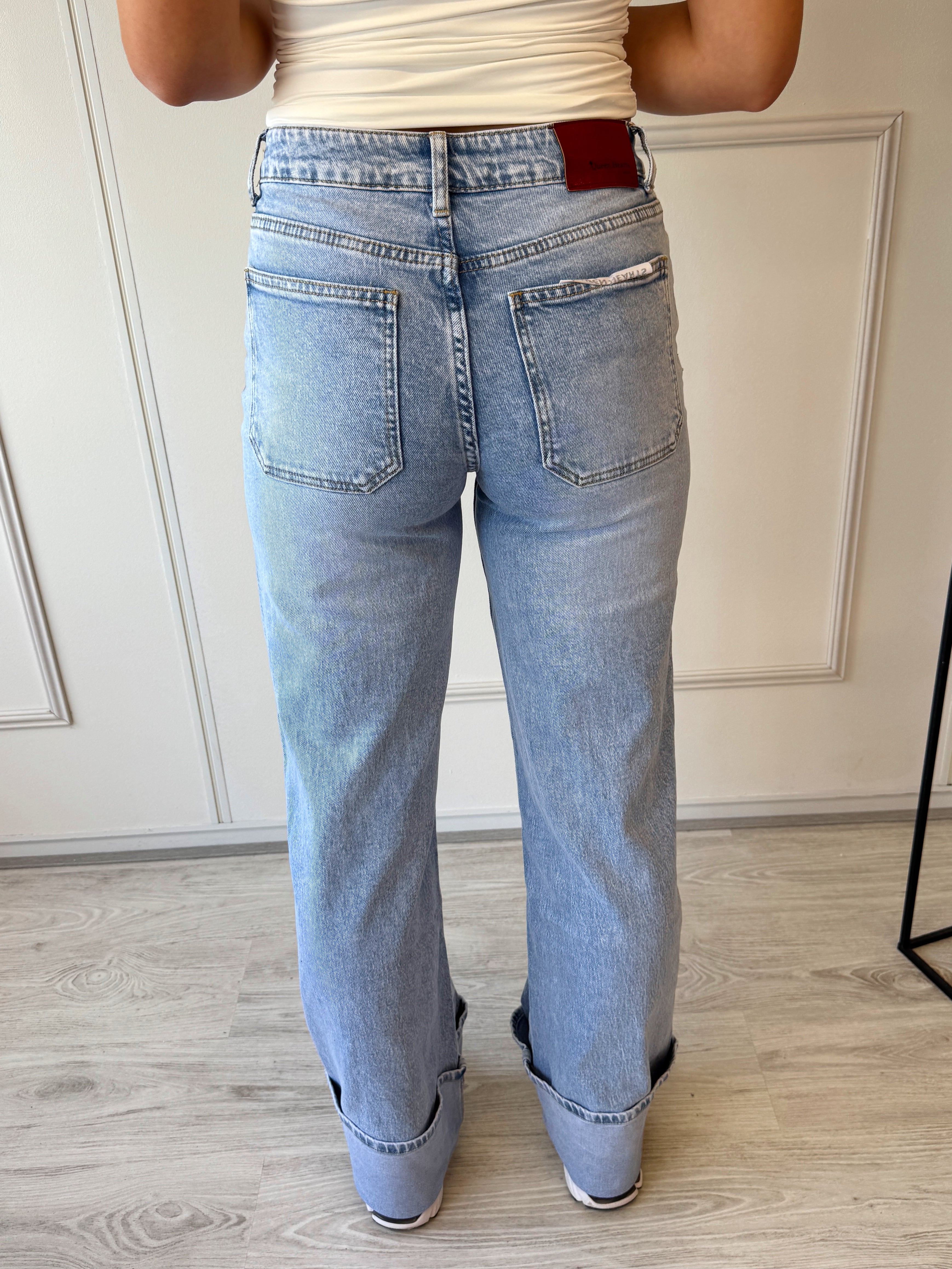 Mid waist Cuff Jeans | Blauw