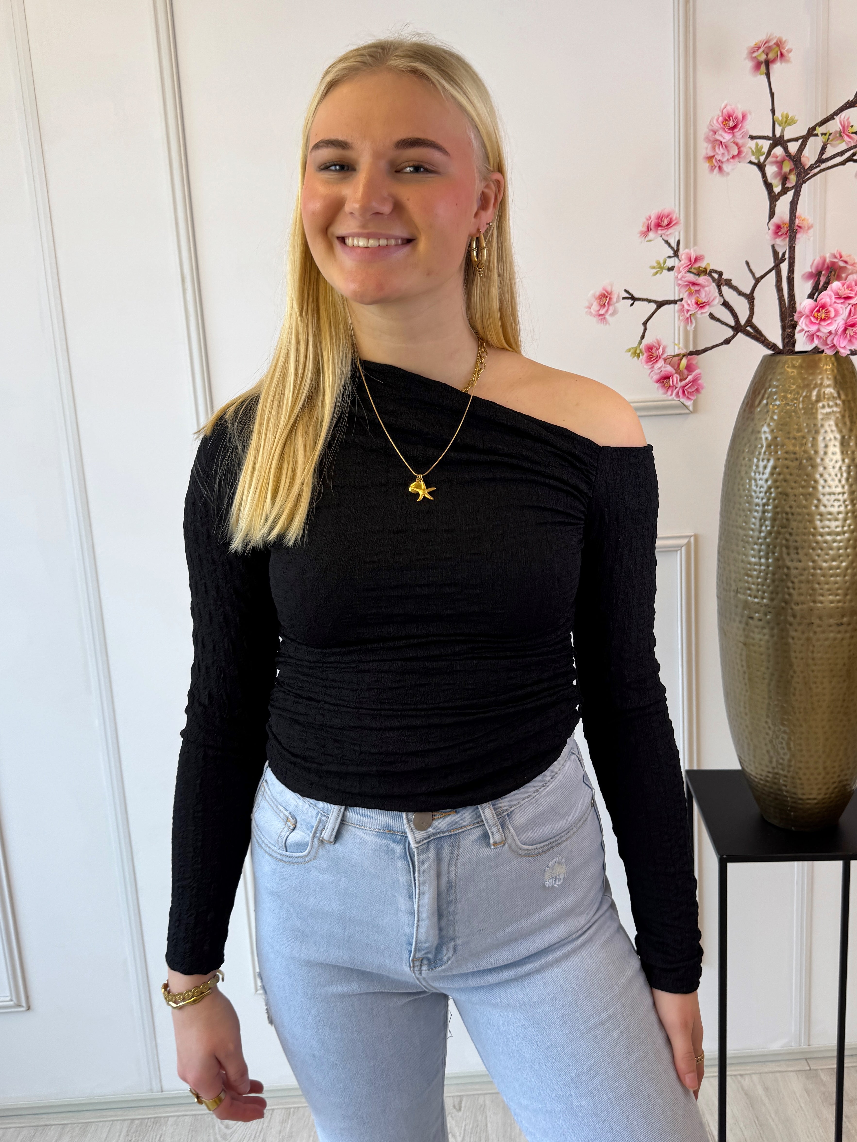 One Shoulder Rala Top | Zwart