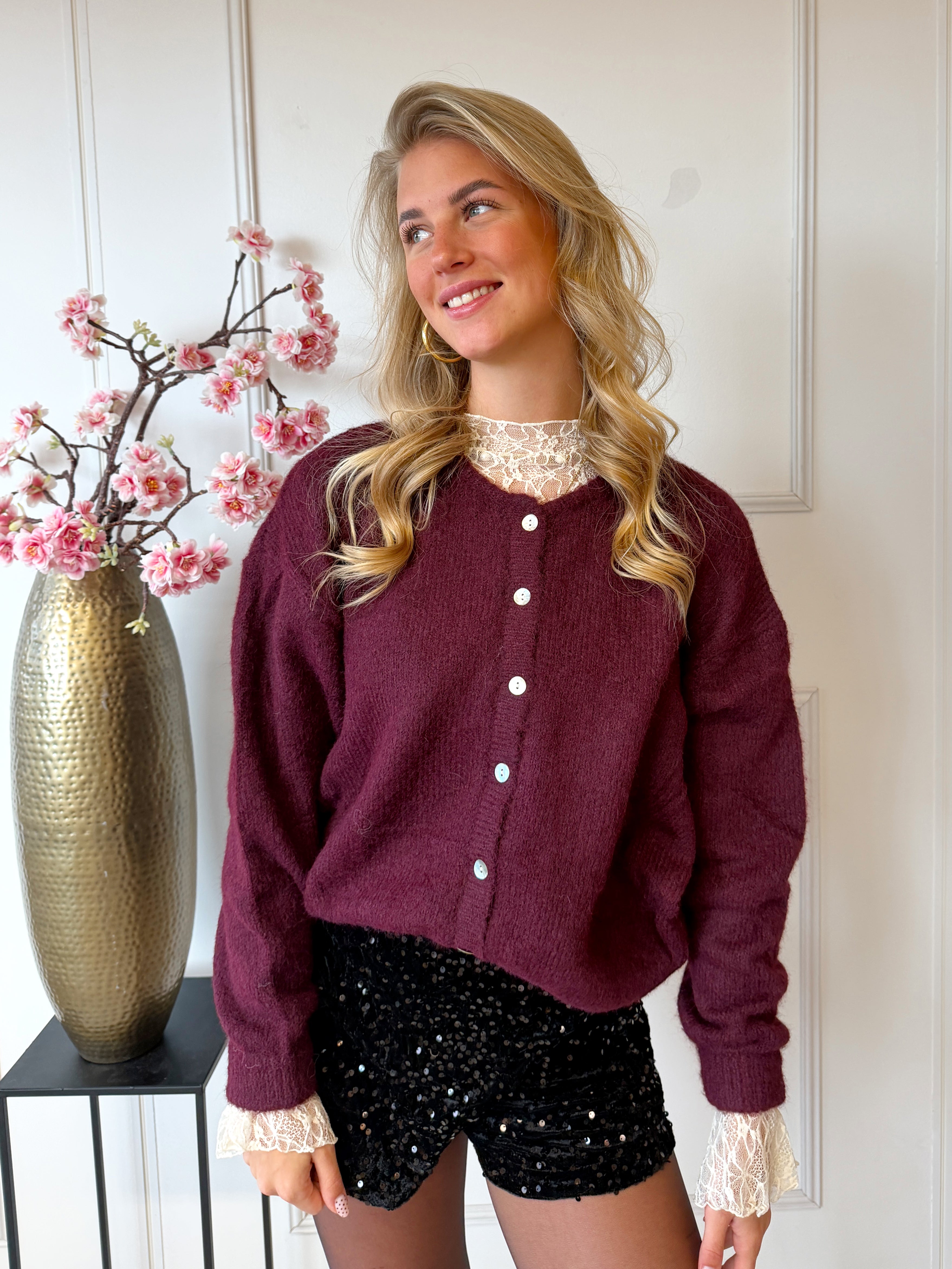 Wollen Vest met Knopen | Bordeaux