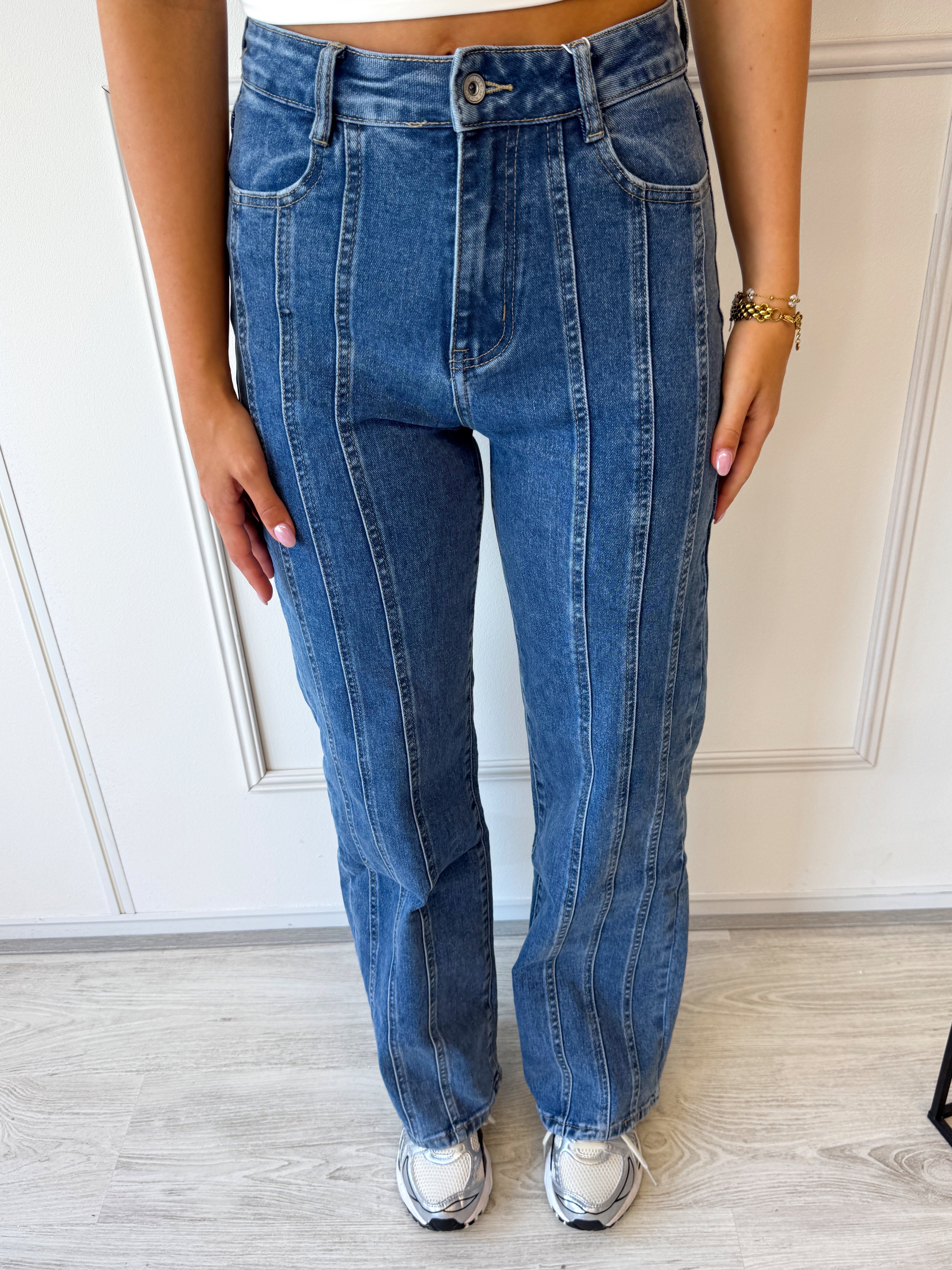 Straight Leg Front Seam Jeans | Blauw