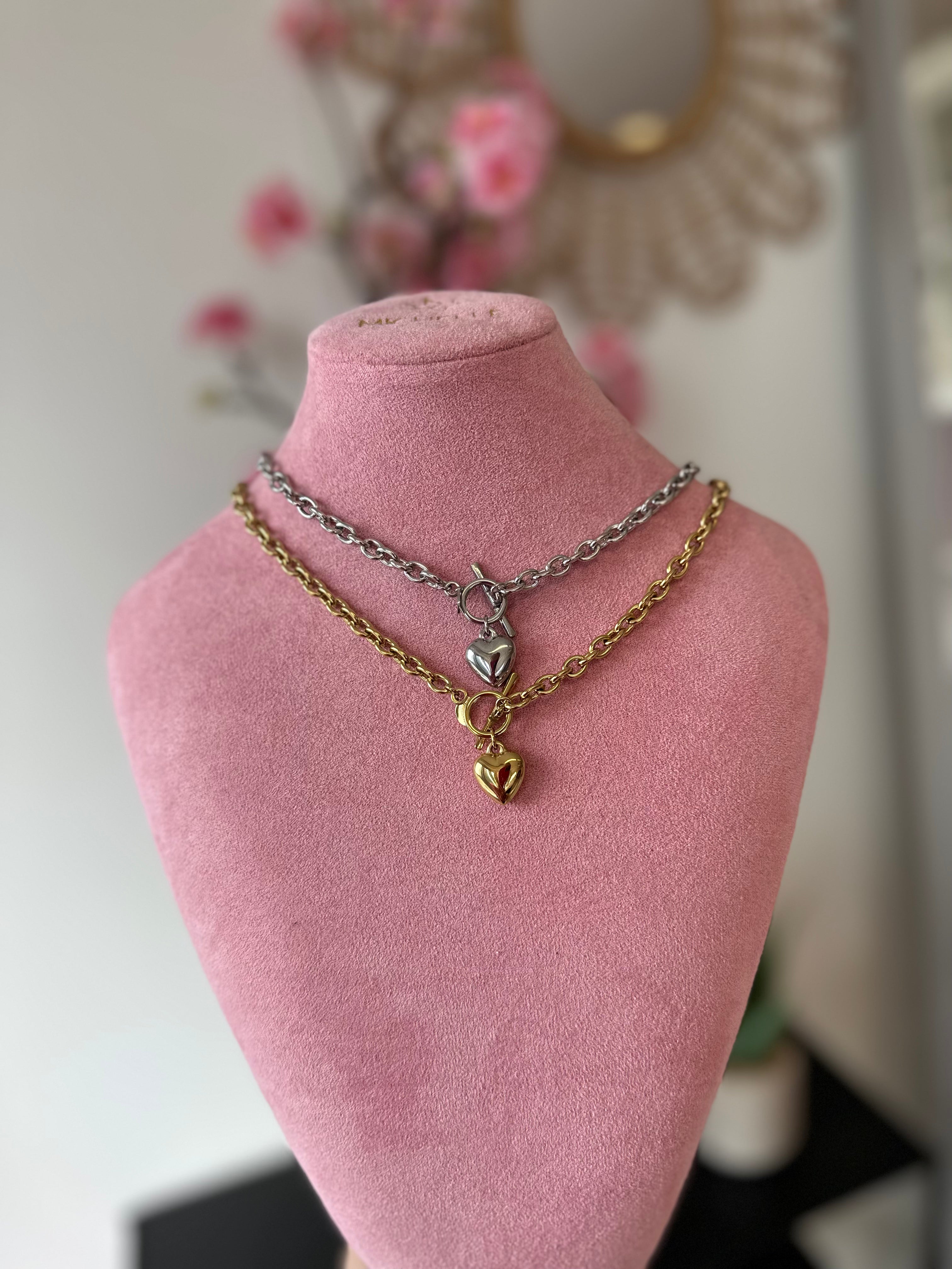 Schakelketting ronde sluiting met hart | Zilver