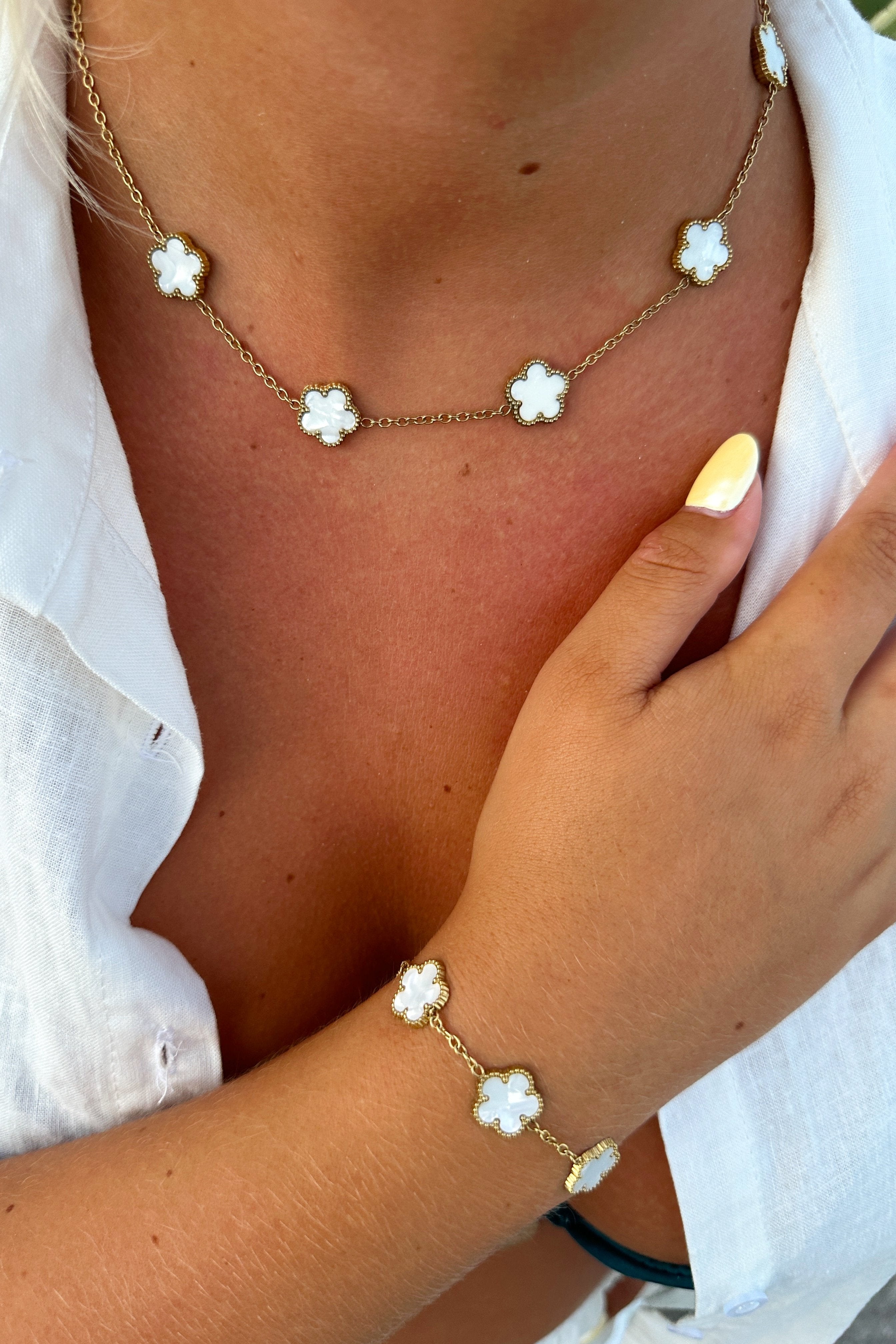 Klaver Ketting | Goud - Wit