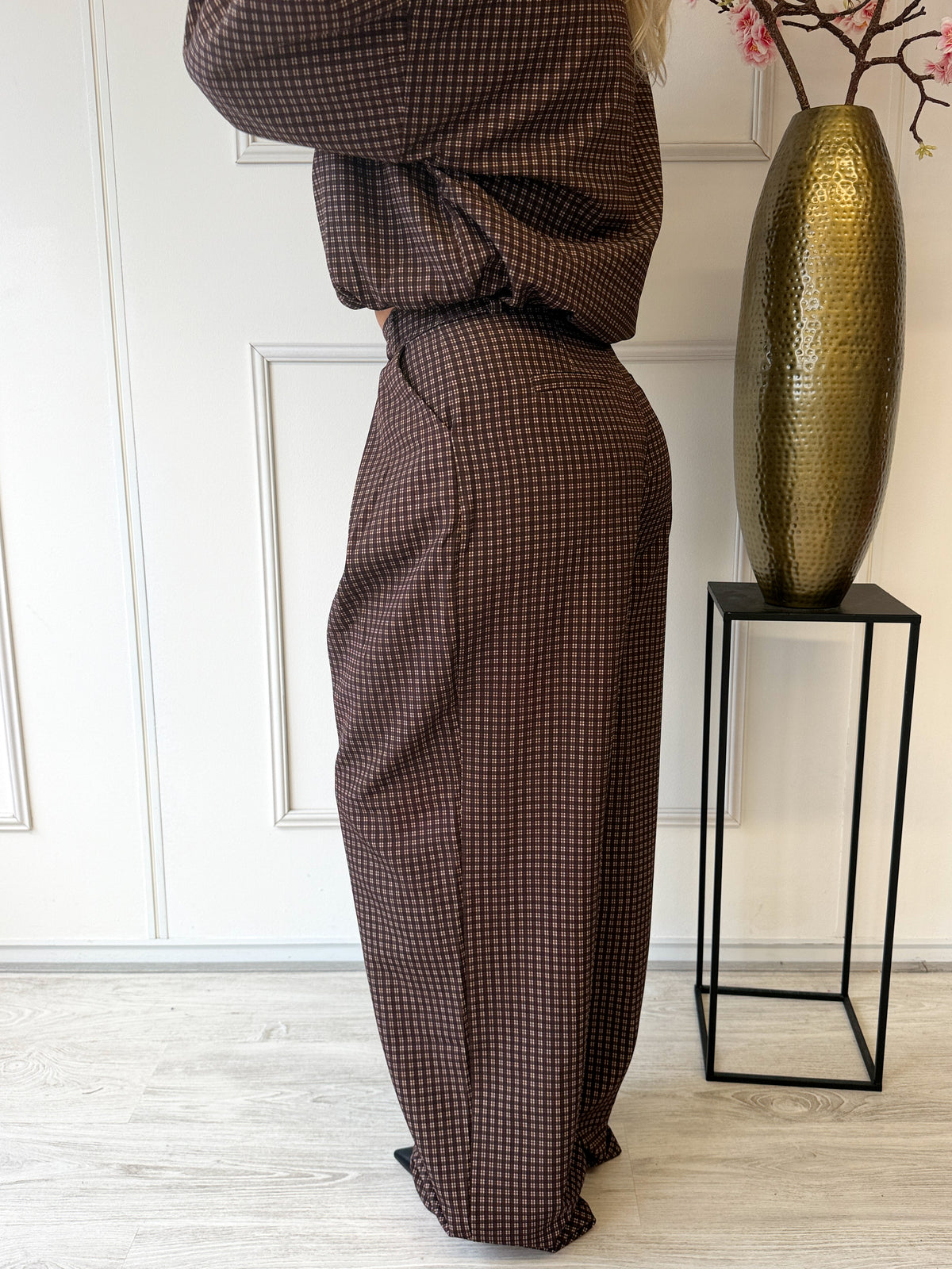 Check Wide Leg Pantalon met plooien TALL | Bruin