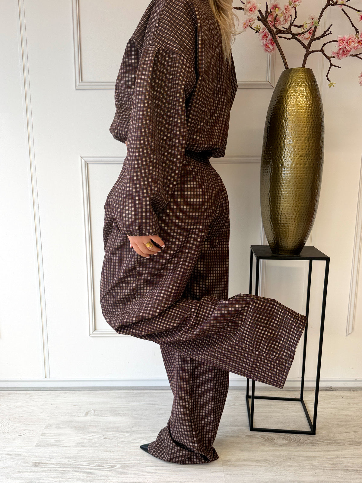 Check Wide Leg Pantalon met plooien TALL | Bruin