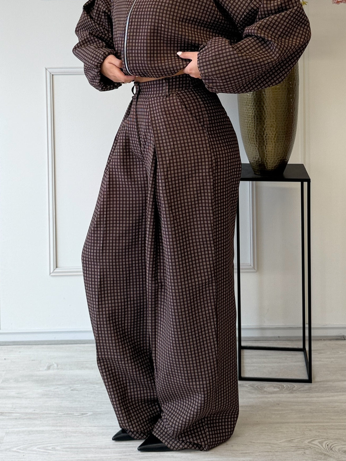 Check Wide Leg Pantalon met plooien TALL | Bruin