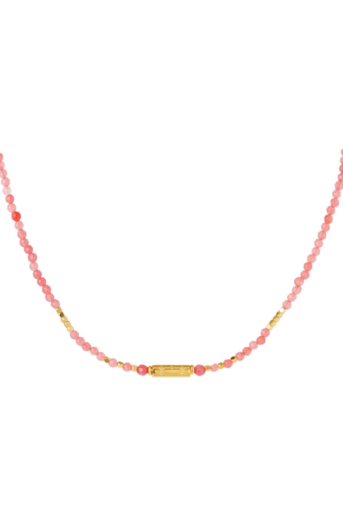 Natuurstenen Kralen Ketting | Goud / Roze