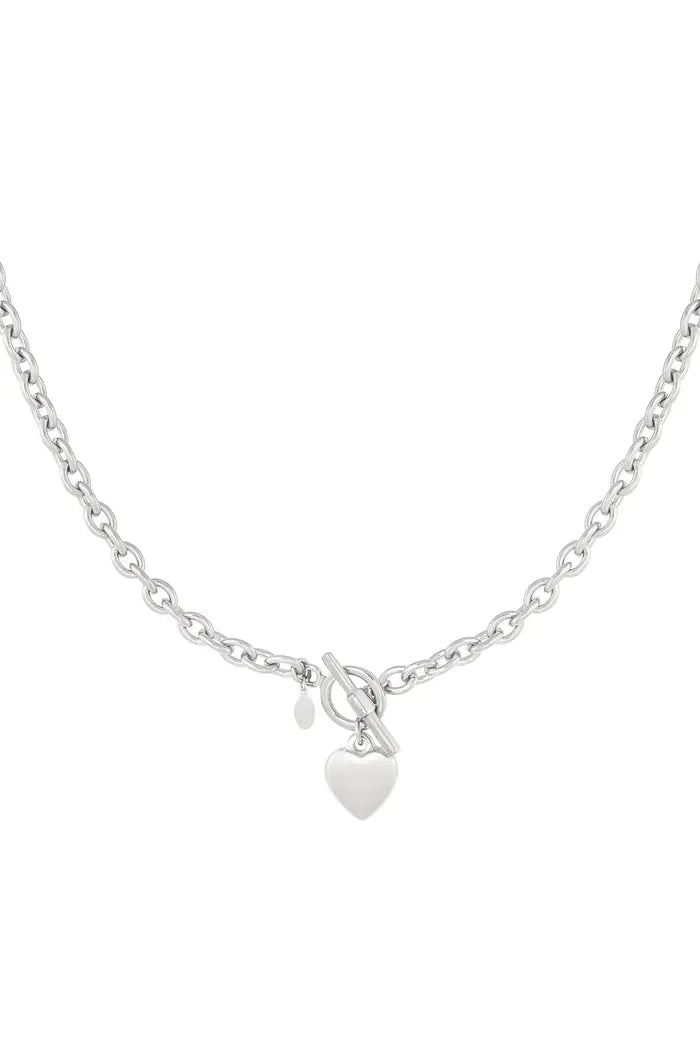 Schakelketting ronde sluiting met hart | Zilver
