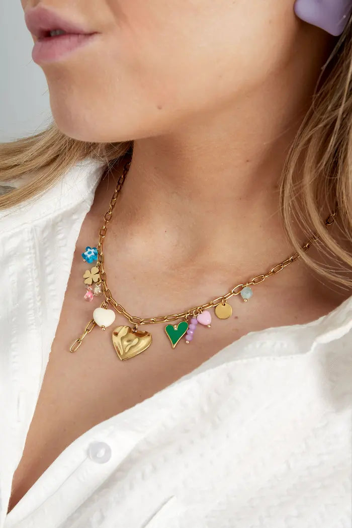 Bedelketting met gekleurde bedels | Goud/Groen