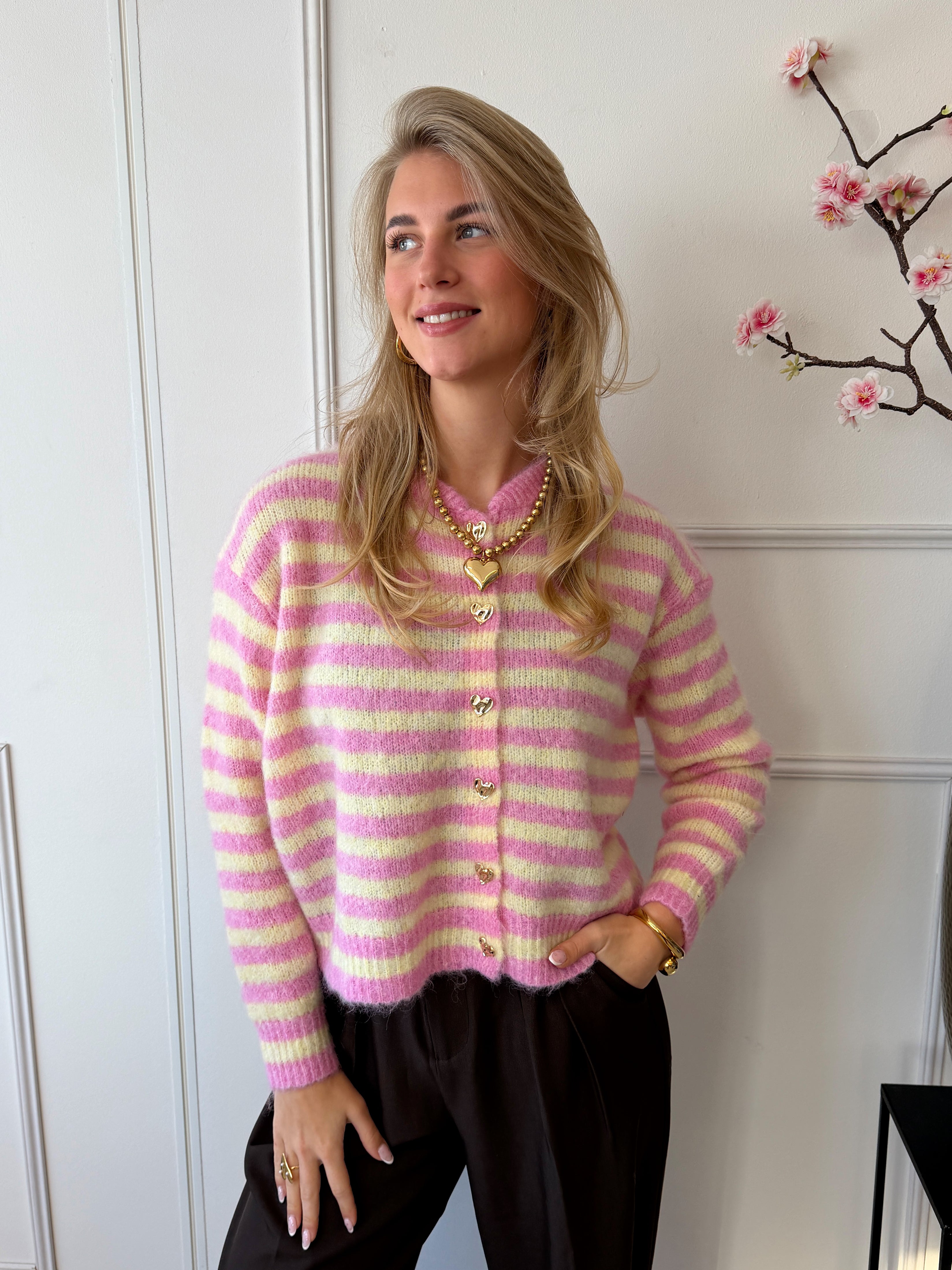 Kilky Stripe Trui | Roze / Geel