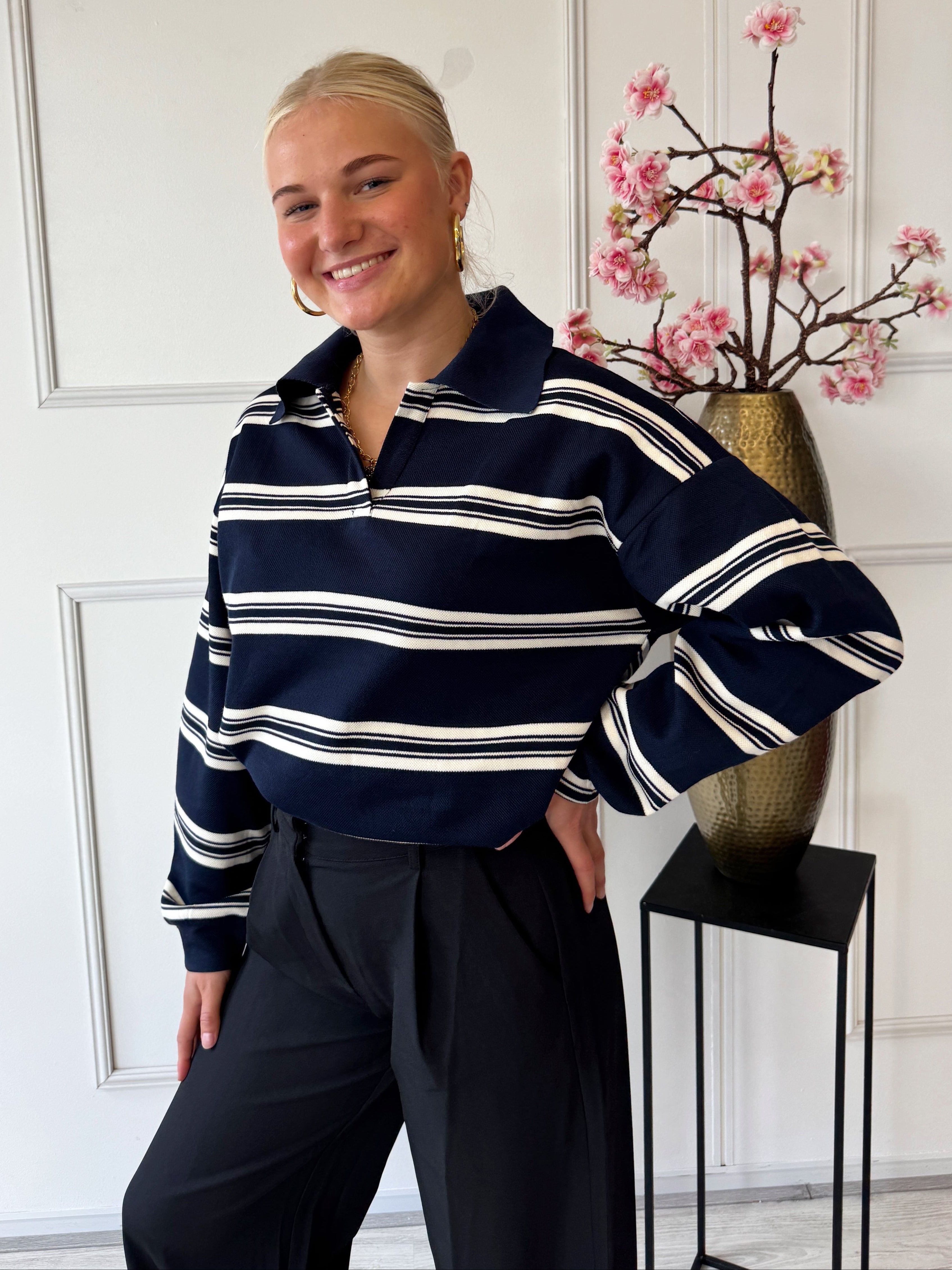 Striped Polo Trui | Navy Blauw
