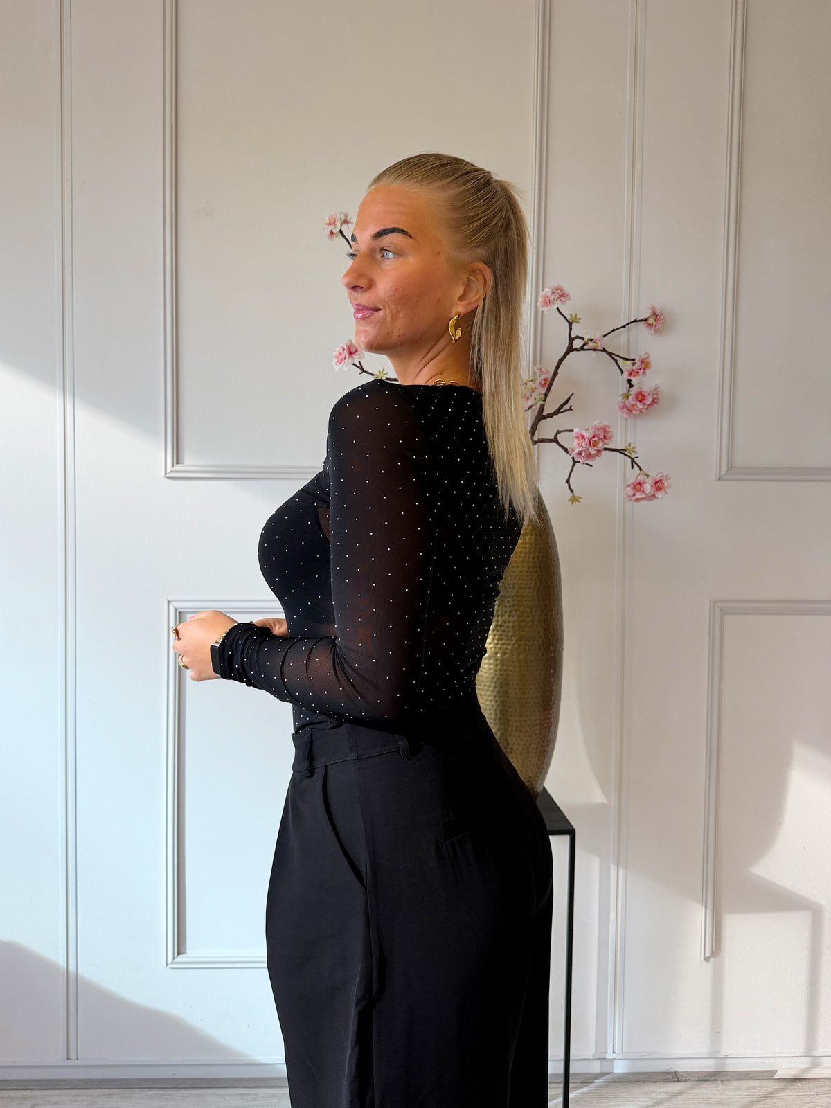 Strass Mash Top | Zwart