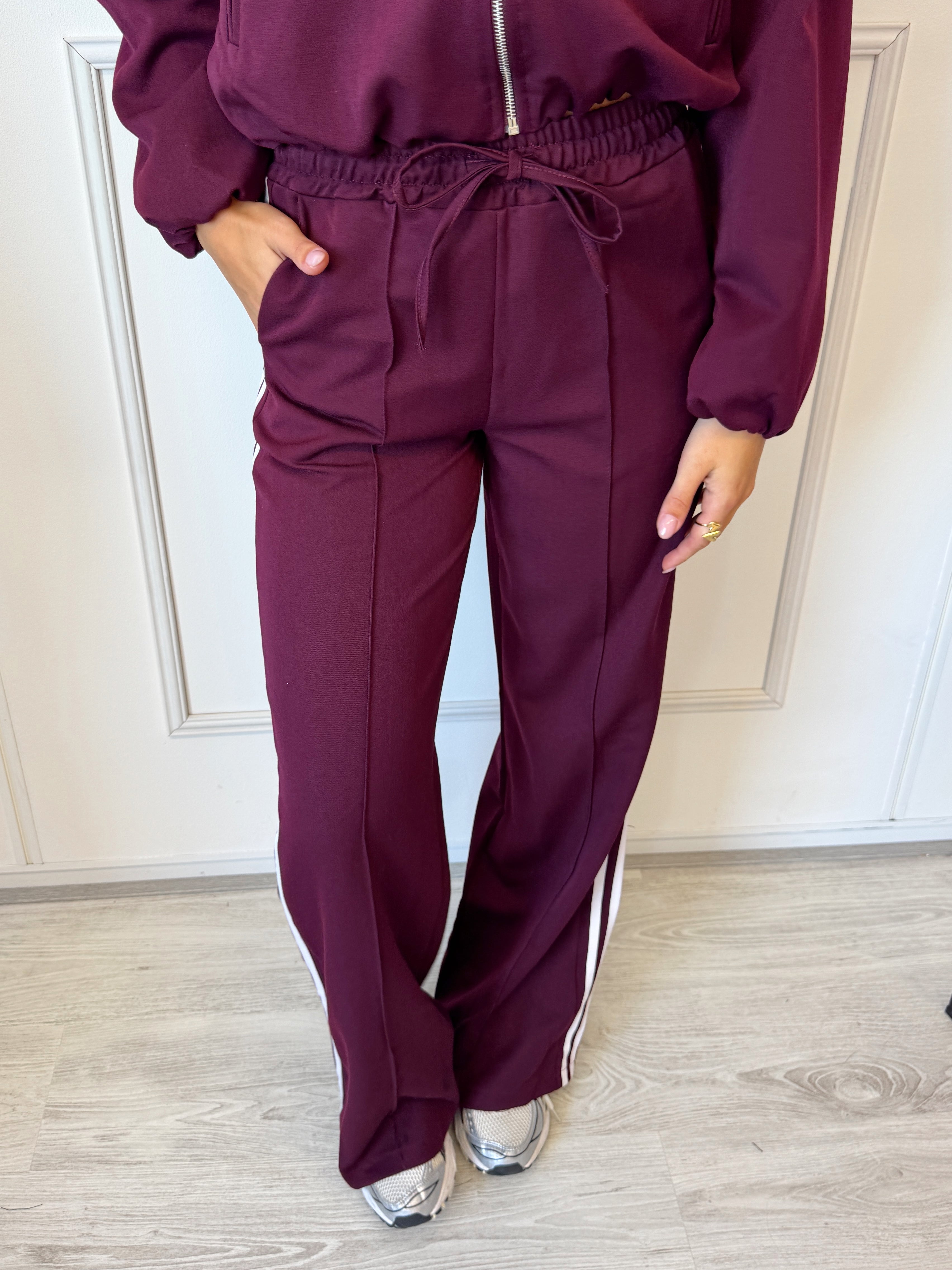 Straight Leg Stripe Pants | Bordeaux