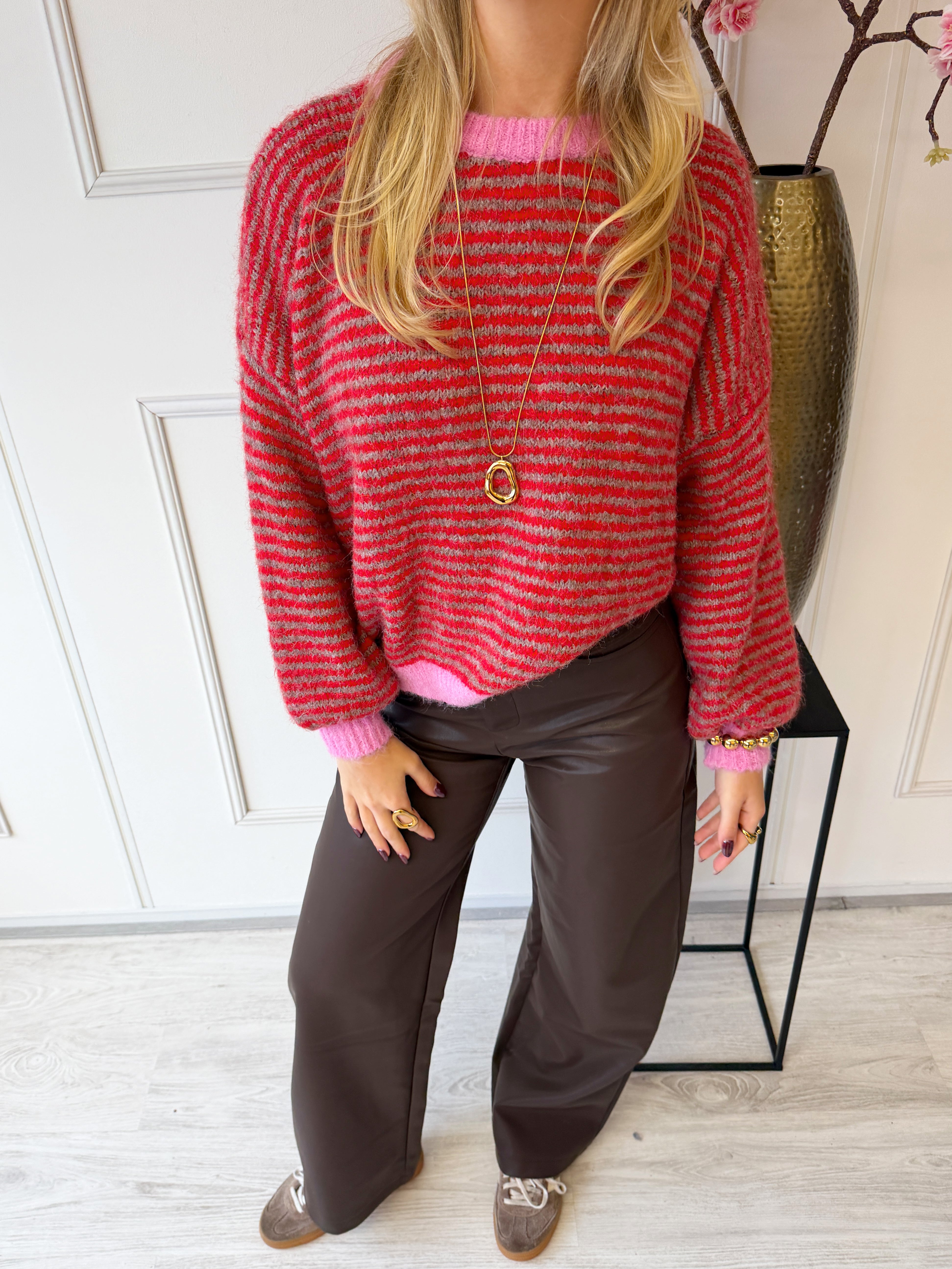 Chastar Striped Sweater | Rood - Roze