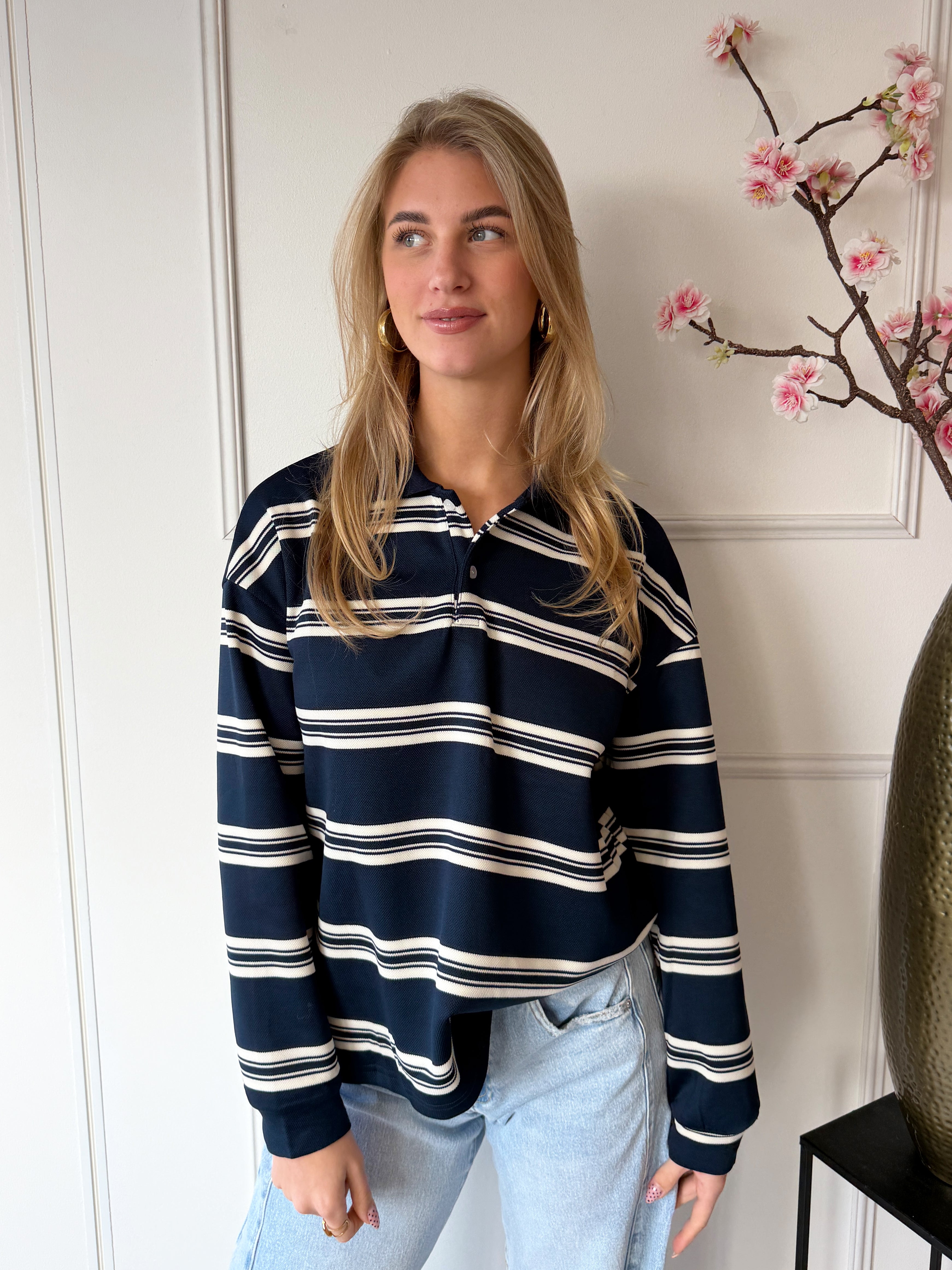 Striped Polo | Navy Blauw