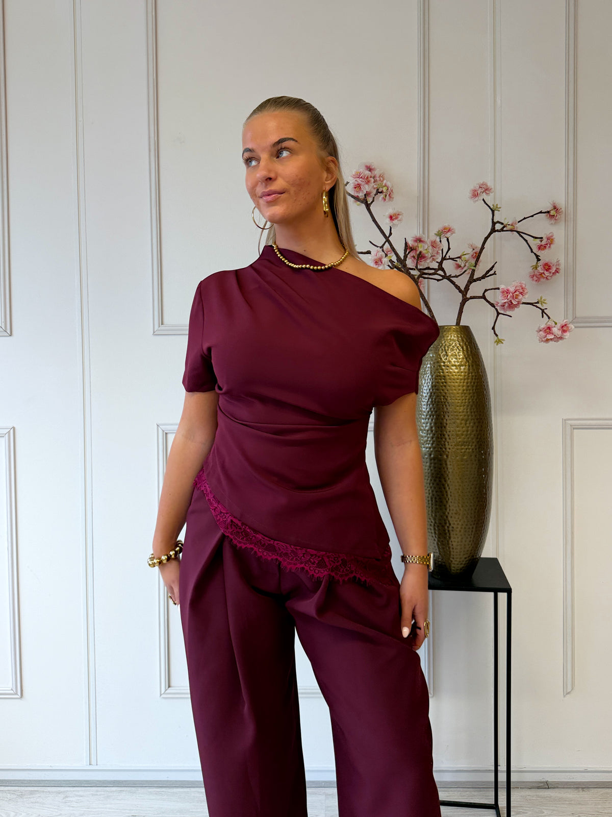 Mayke Top met kant | Dark Bordeaux