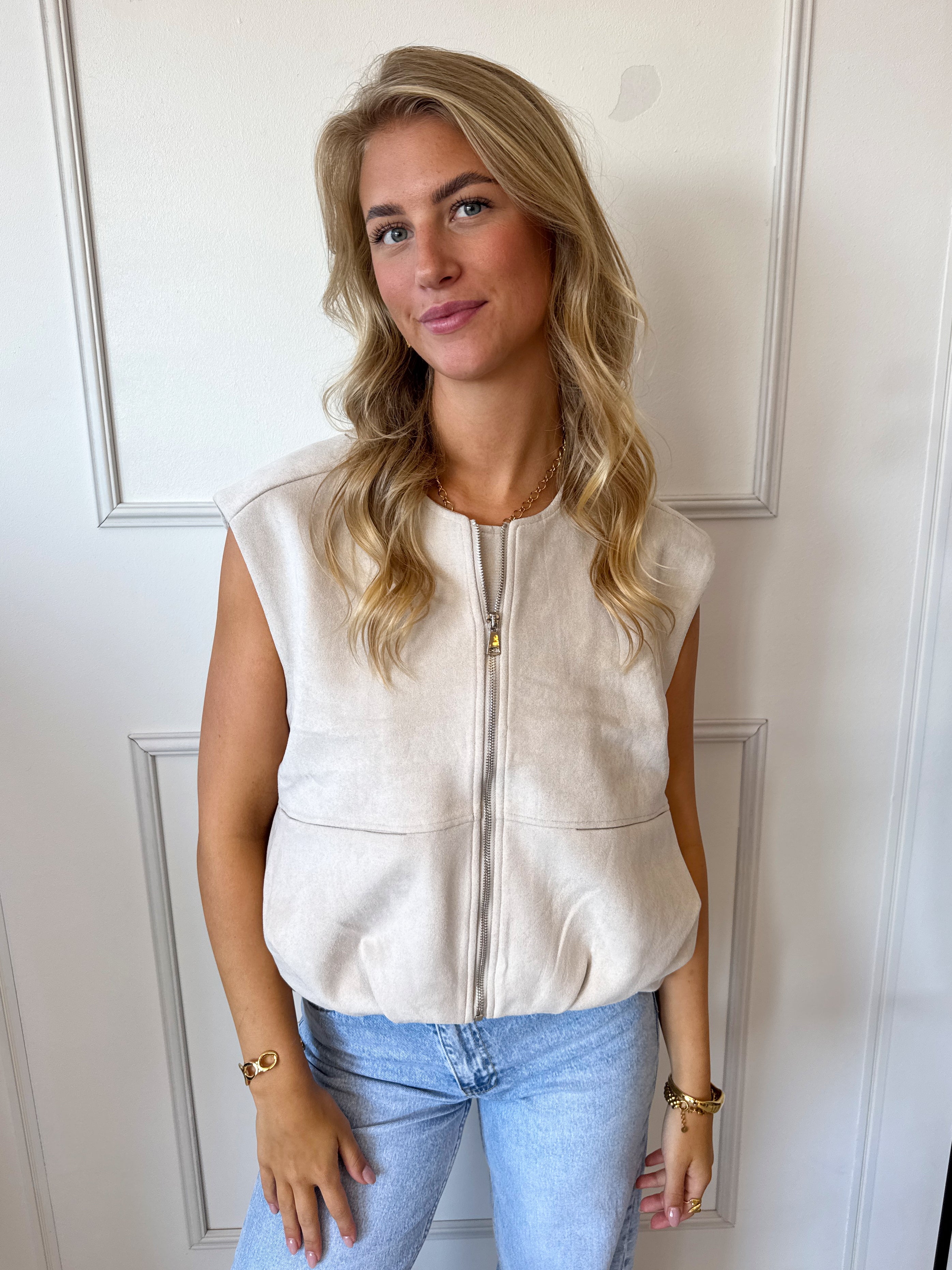 Noor Suede vest | Ecru