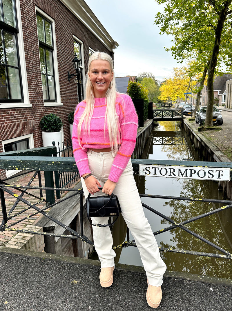 Veerle Striped Sweater | Roze