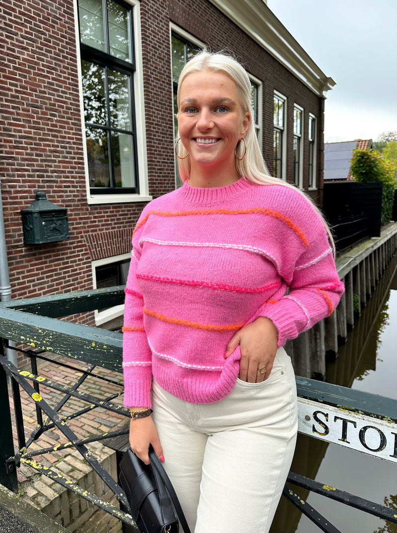 Veerle Striped Sweater | Roze