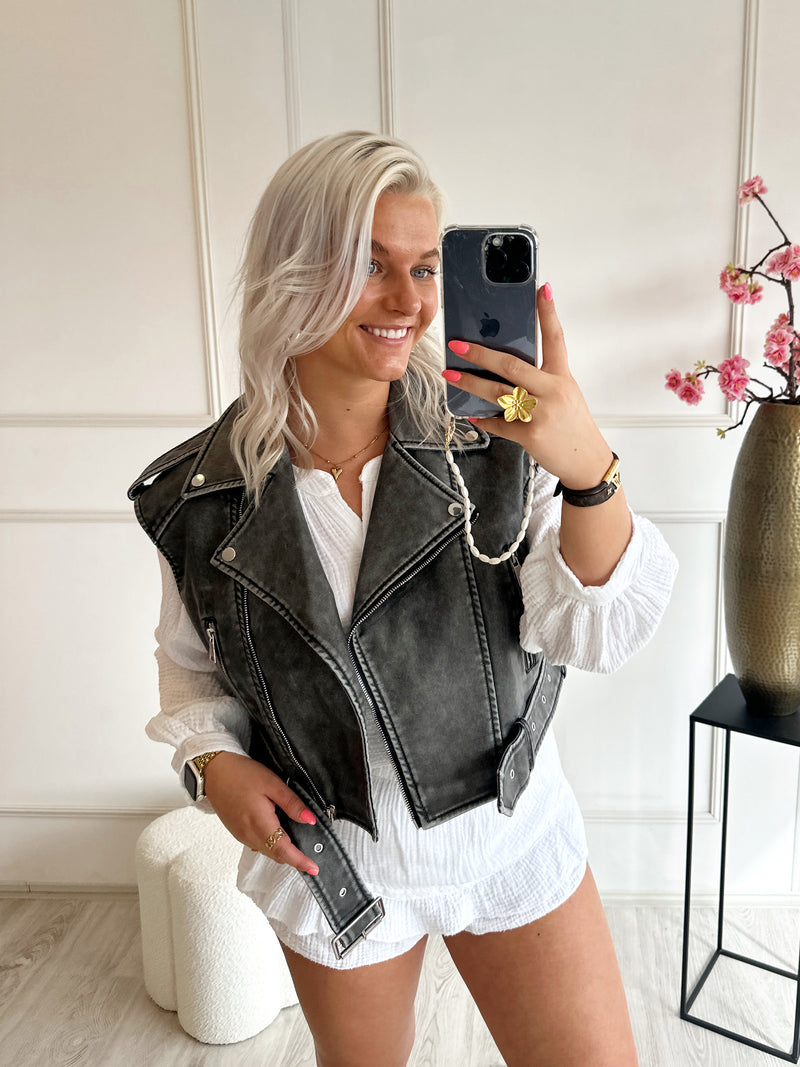 Leatherlook Gilet | Grijs