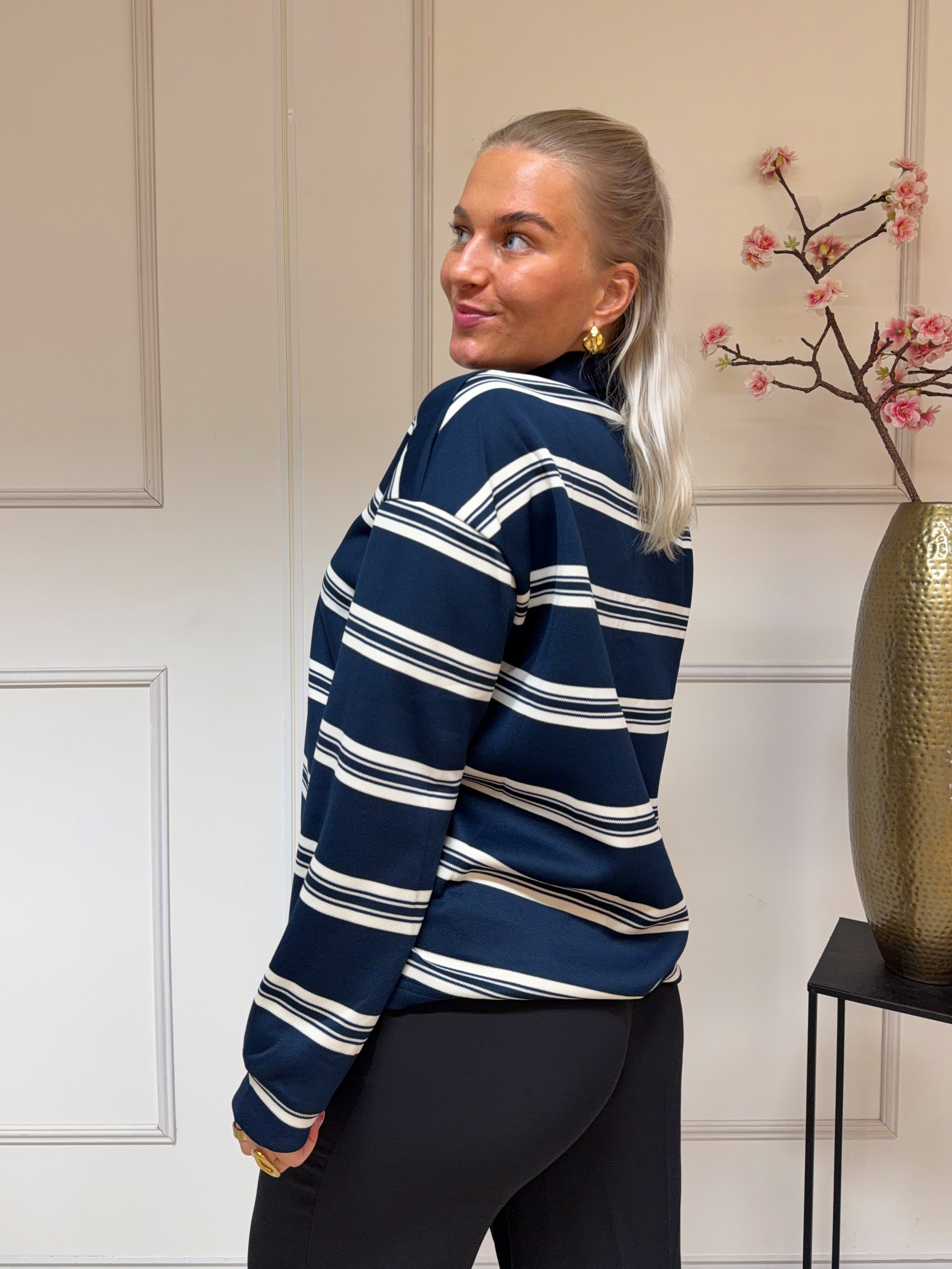 Striped Polo | Navy Blauw