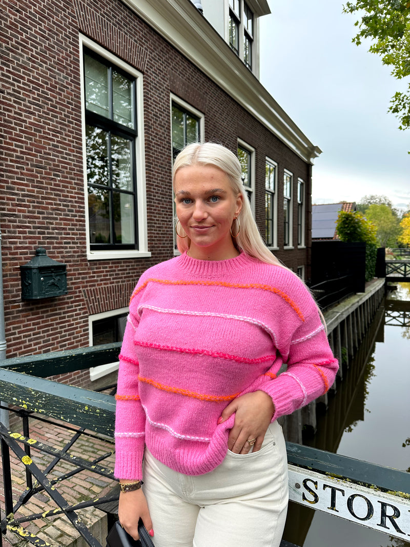 Veerle Striped Sweater | Roze