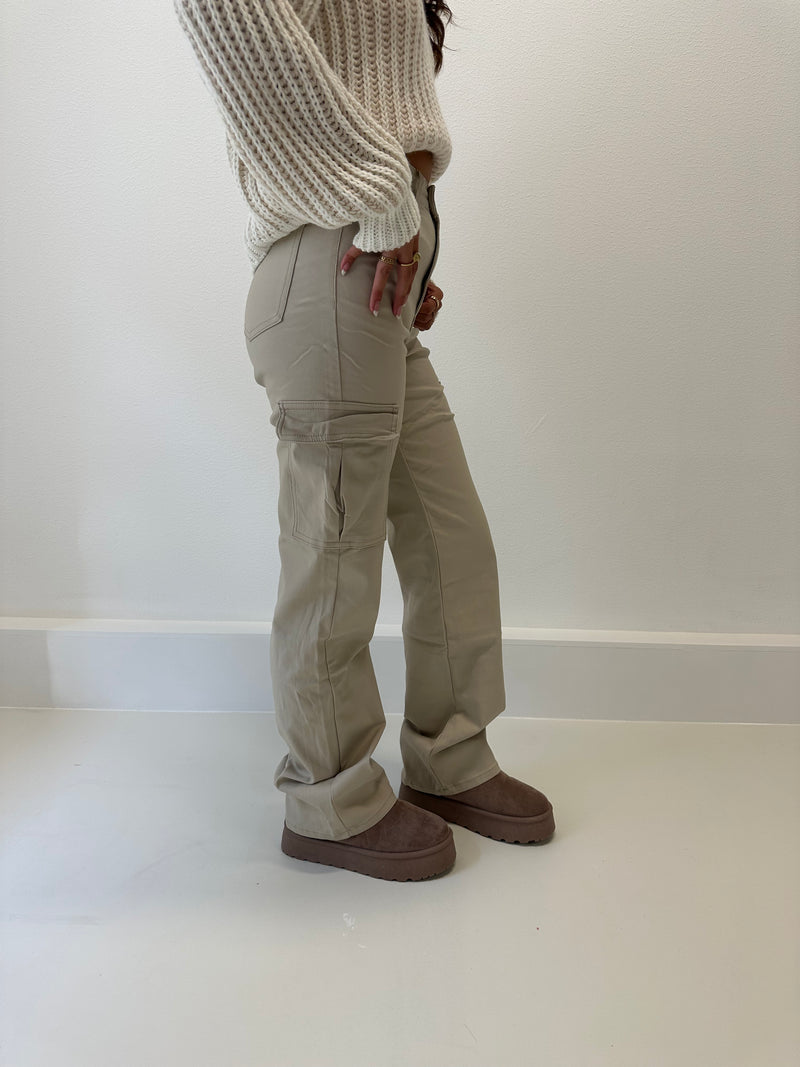 Coated Cargo Pants | Beige