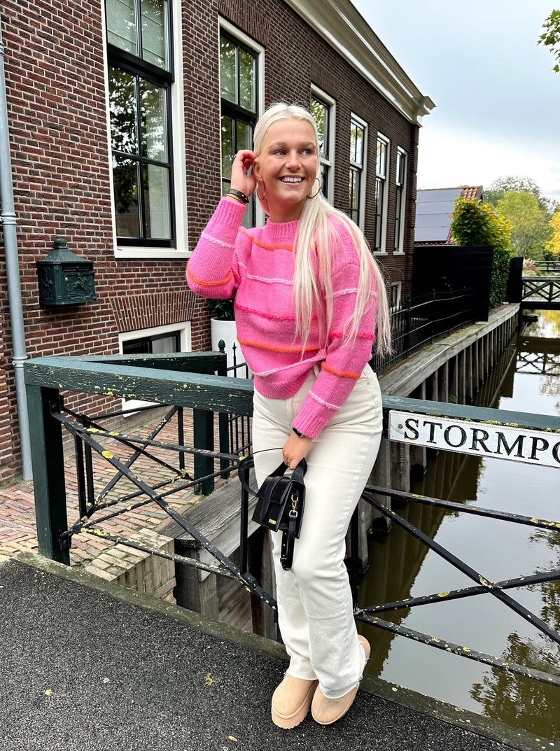 Veerle Striped Sweater | Roze