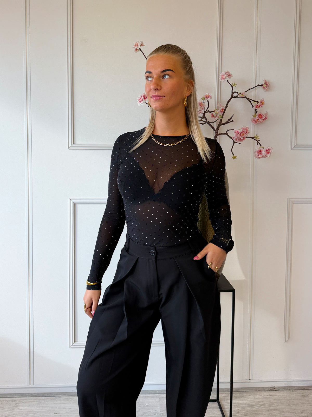 Strass Mash Top | Zwart