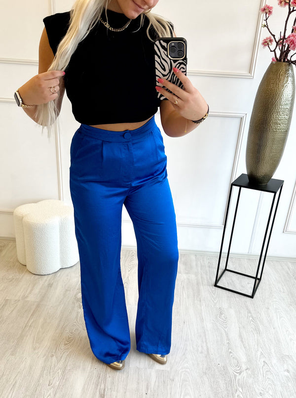 Satijnen Ivy Pantalon | Blauw