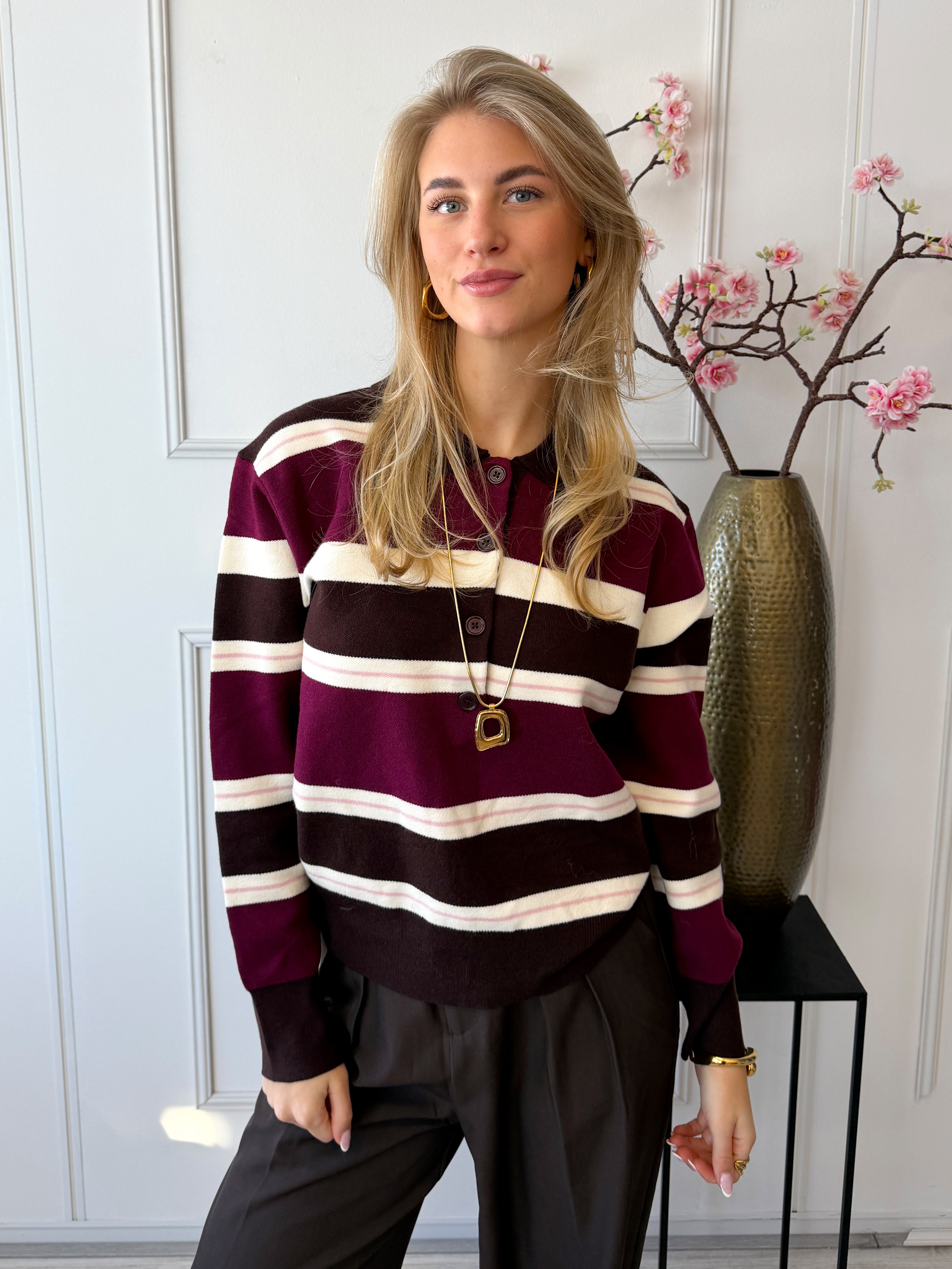 Kim Striped Polo | Bruin - Bordeaux