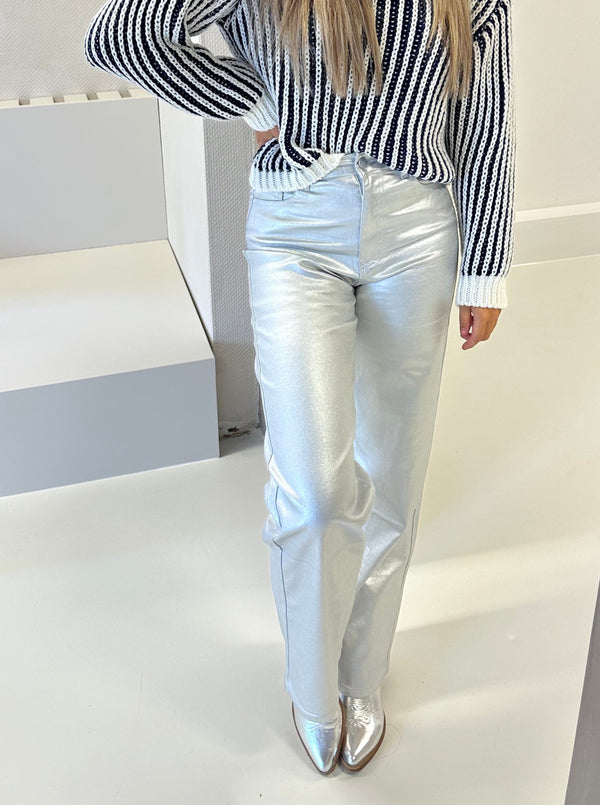 Metallic Stretch Jeans | Zilver