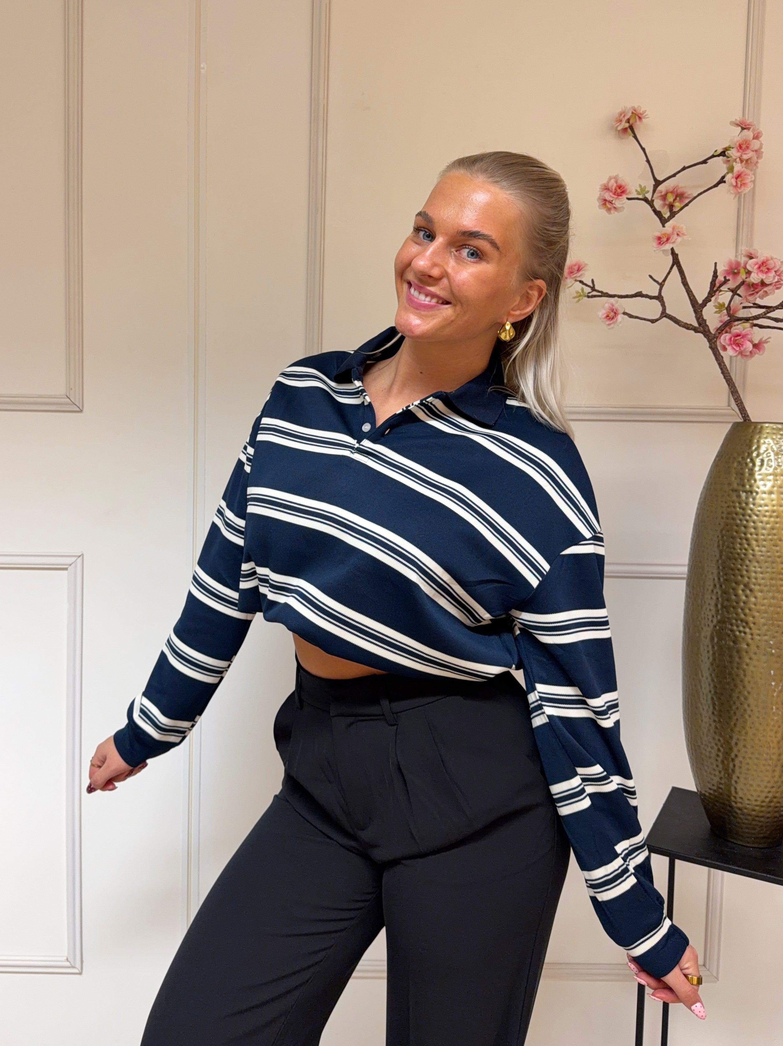 Striped Polo | Navy Blauw