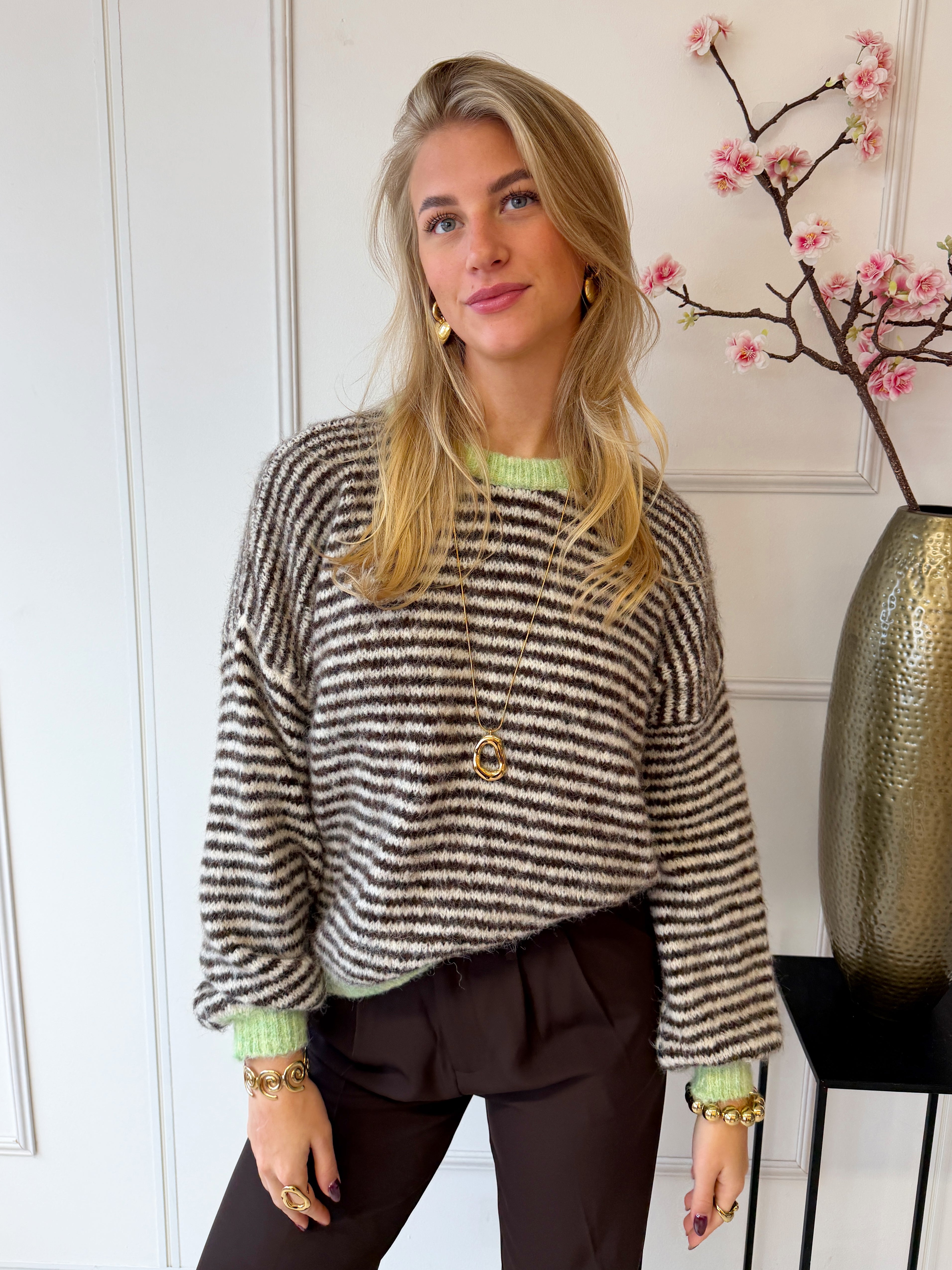 Chastar Striped Sweater | Mint - Bruin