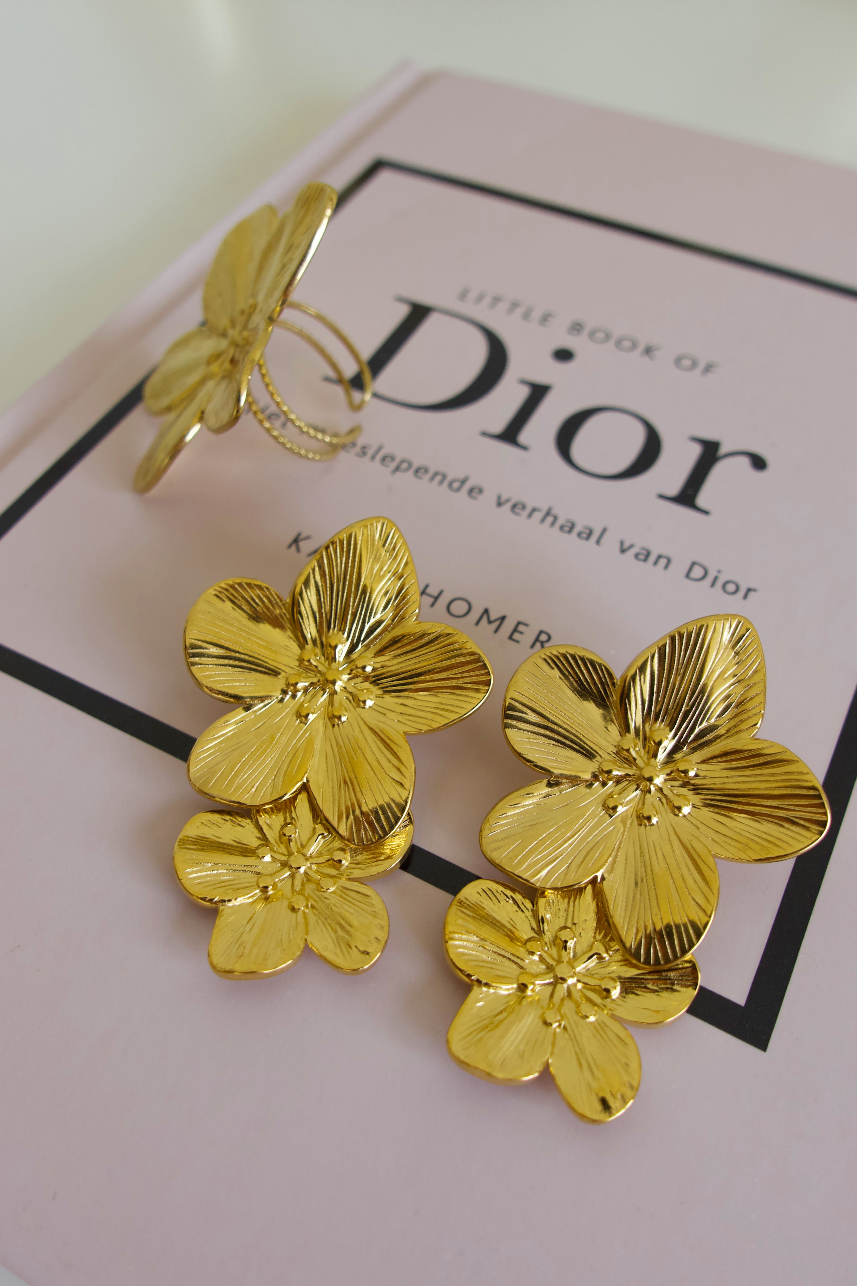 Dubbele Bloem Oorbellen | Goud