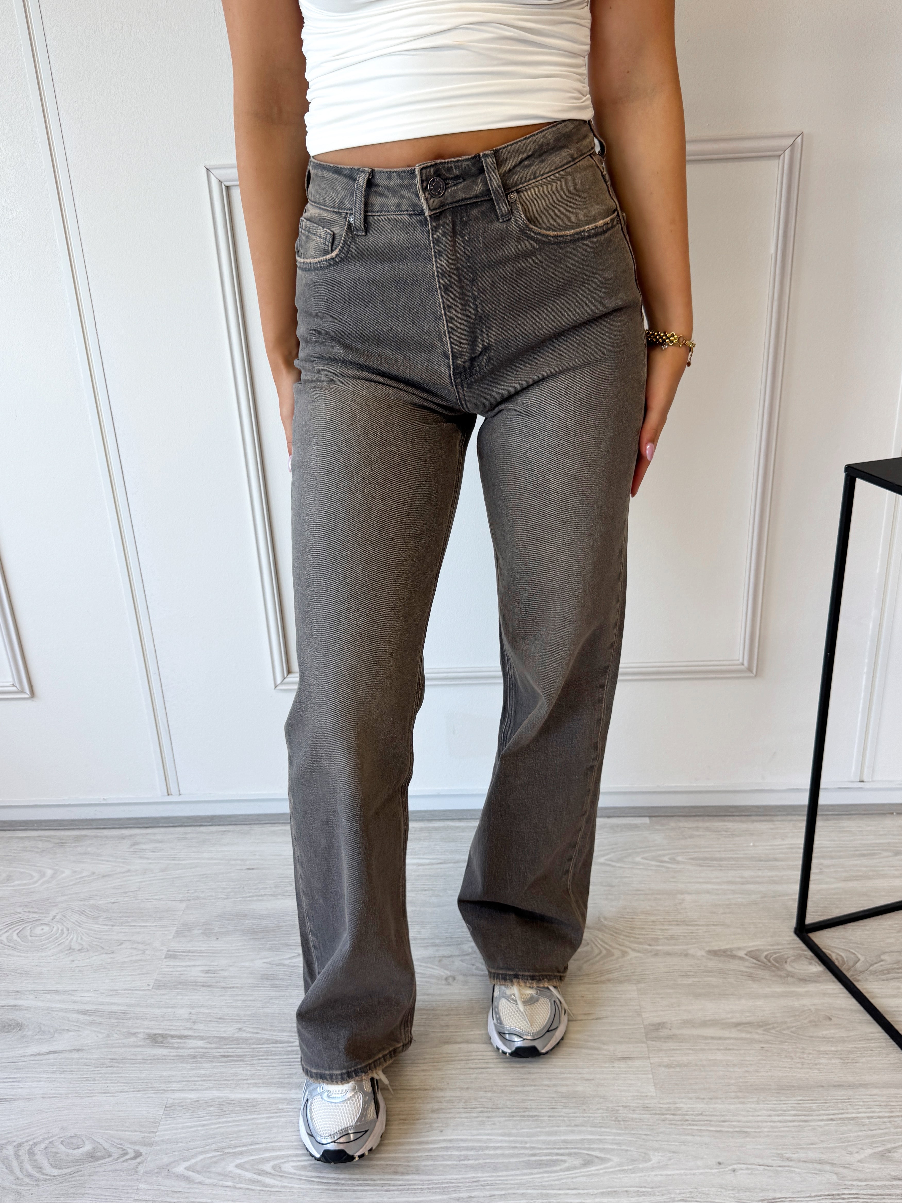 Wide Leg Wash Jeans | Grijs