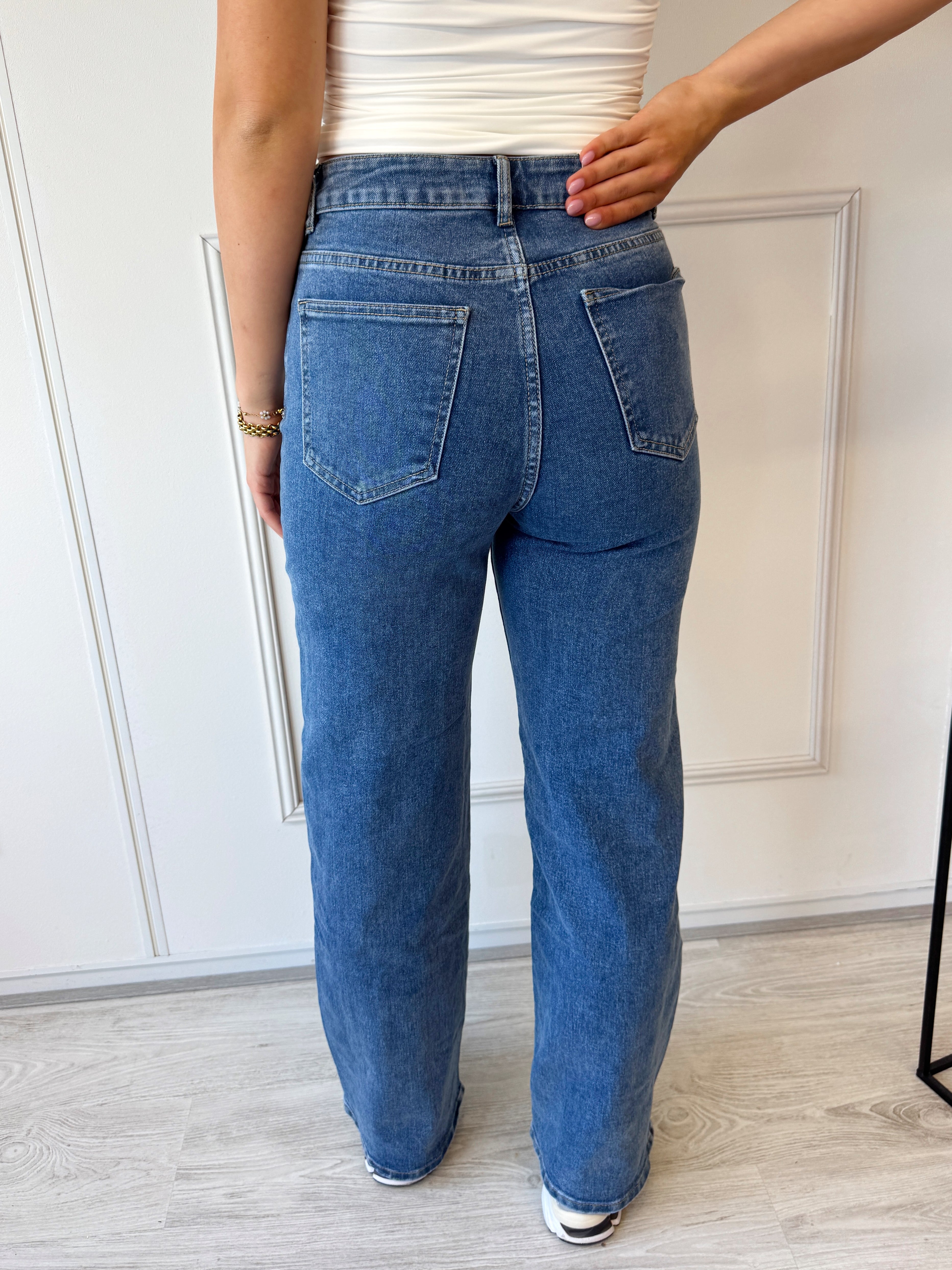 Straight Leg Front Seam Jeans | Blauw