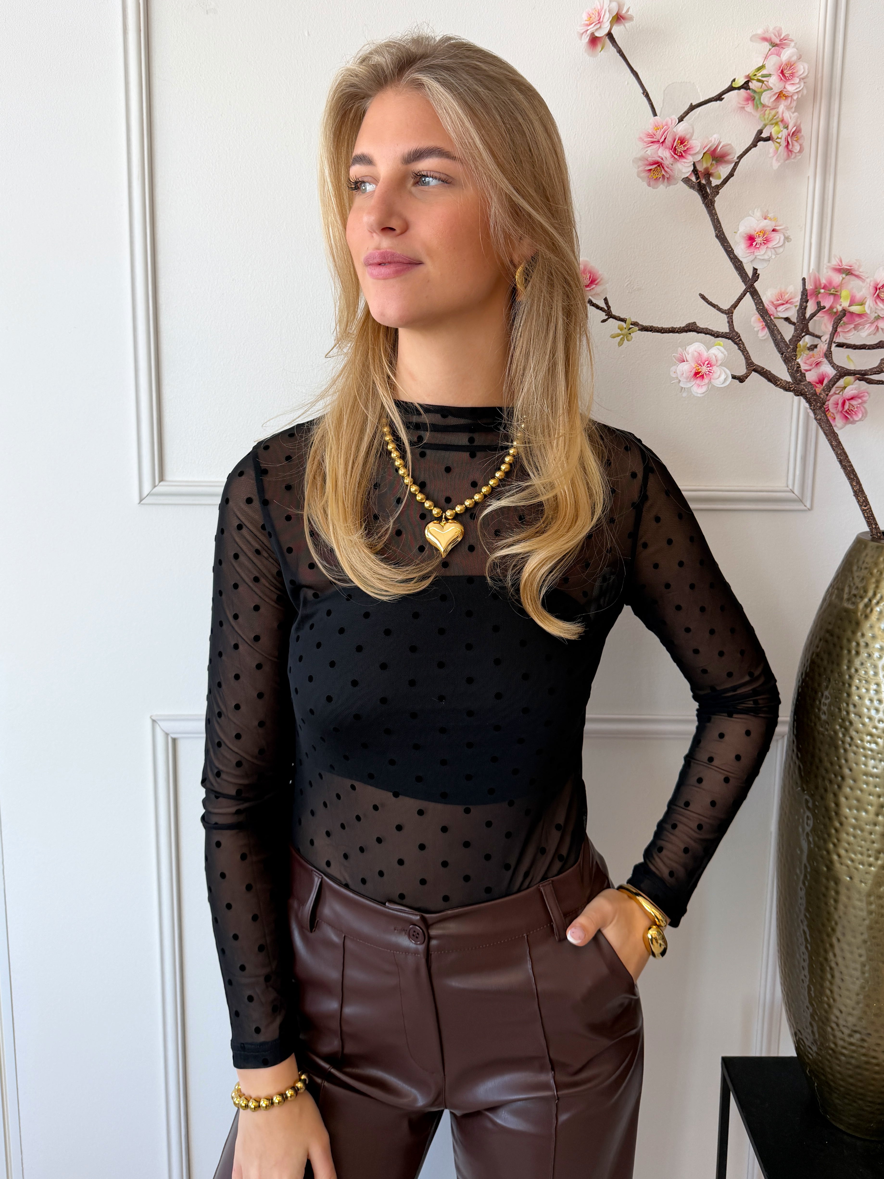 Kelly Dots Top | Zwart