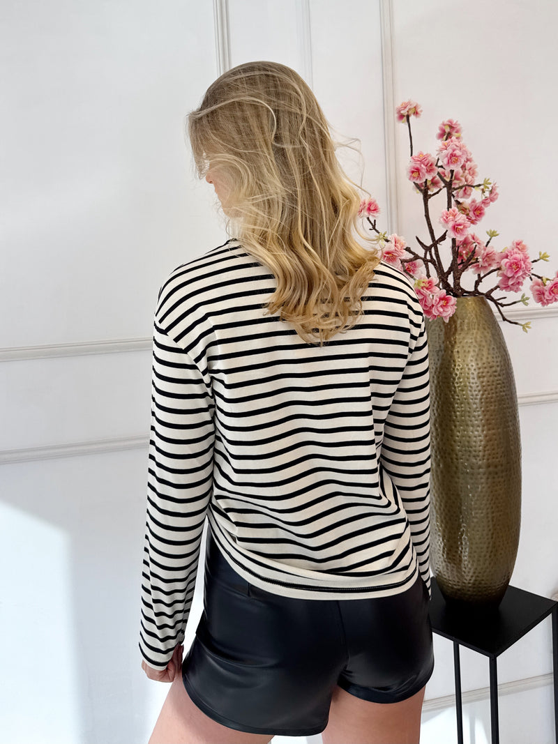 Striped Long Sleeve Shirt | Beige - Zwart