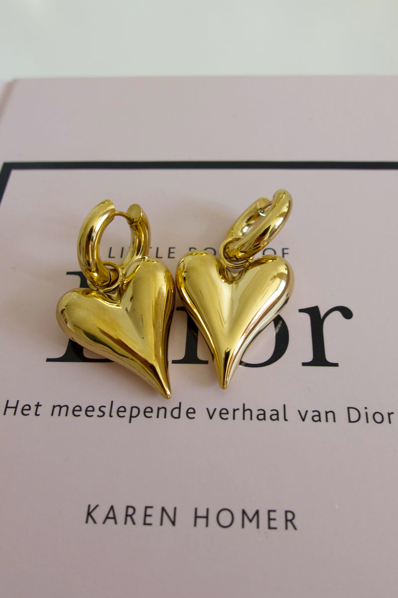 Grote Hartjes Hanger Oorbellen | Goud