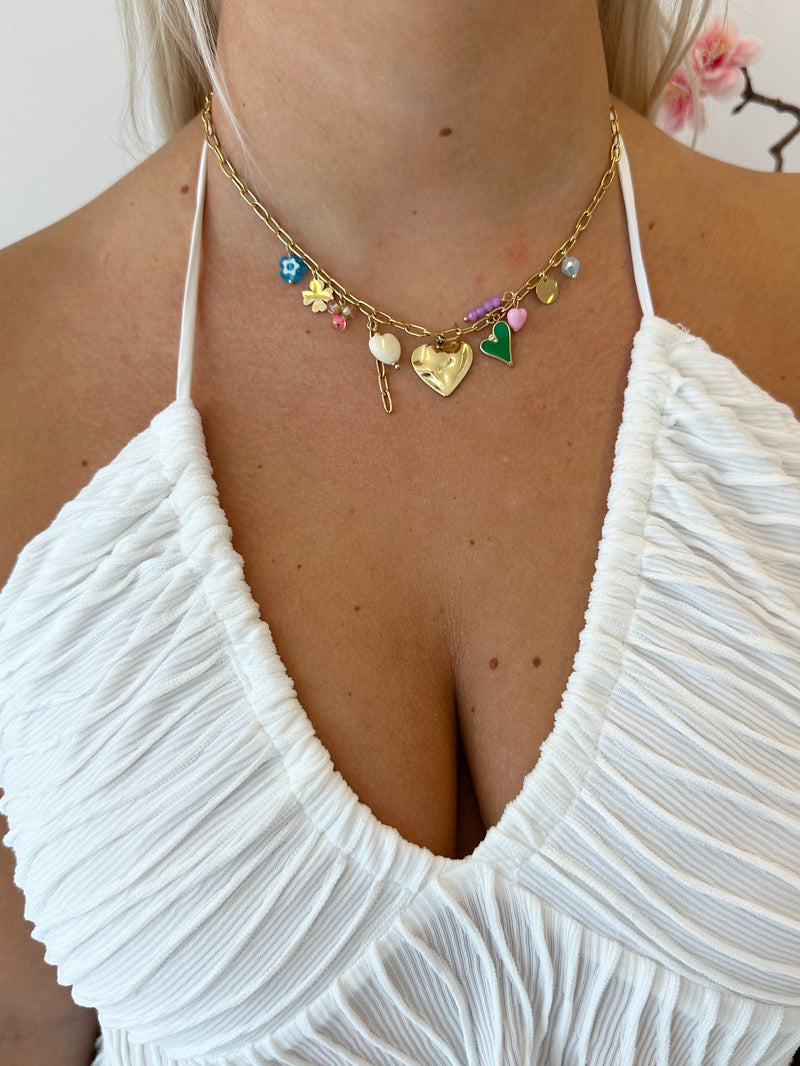 Bedelketting met gekleurde bedels | Goud/Groen