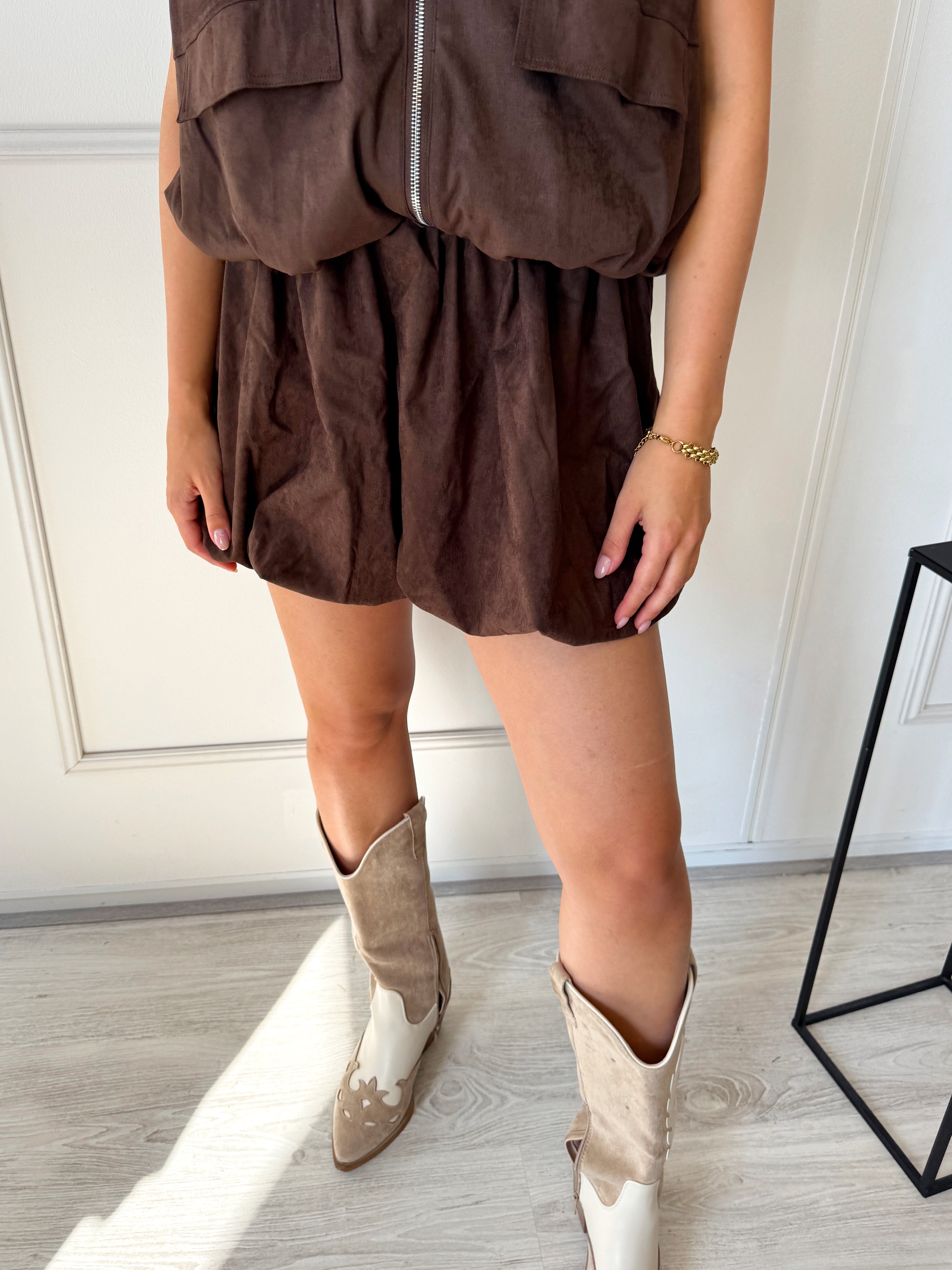Isla Suede ballon rokje | Bruin
