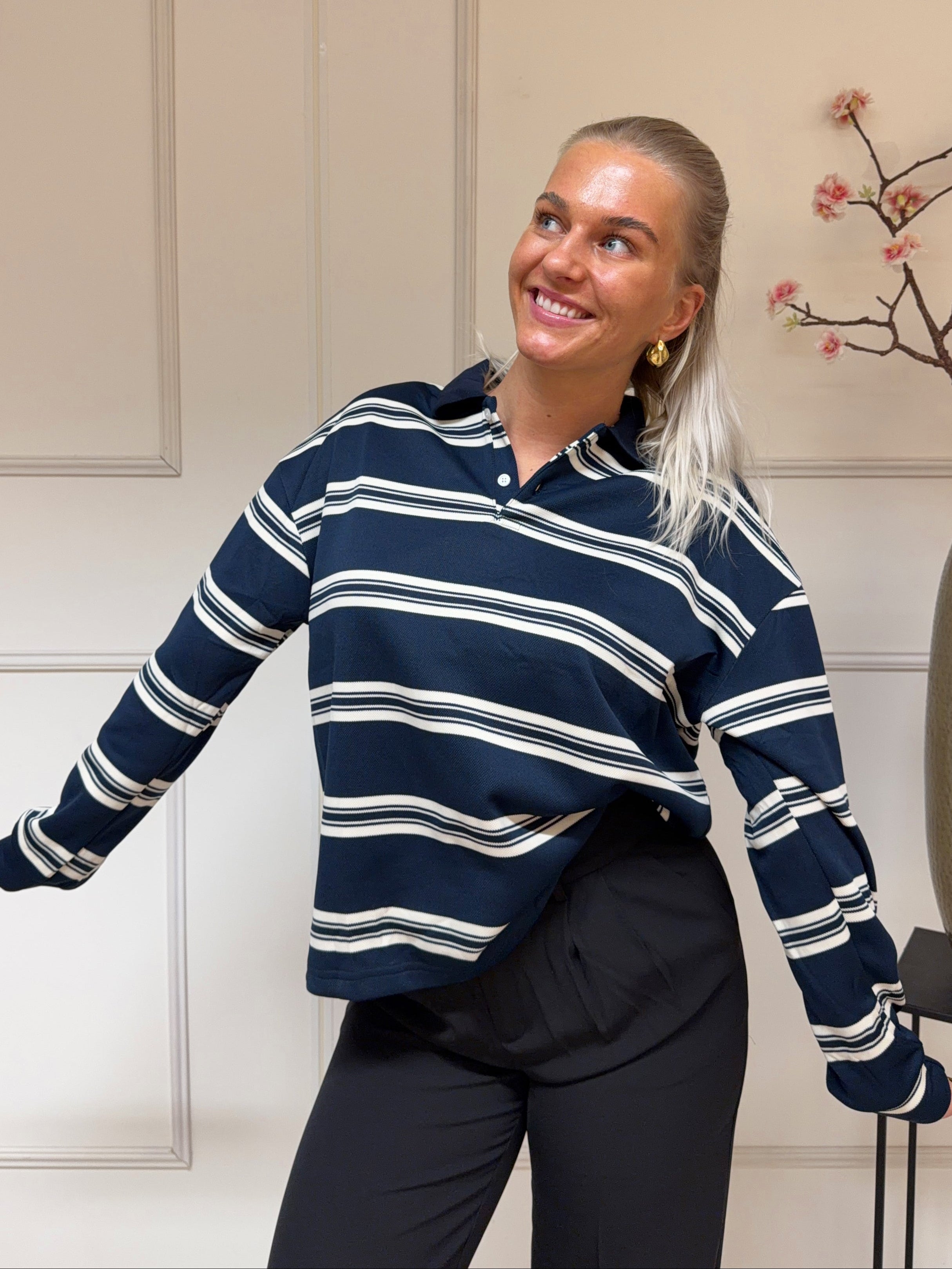 Striped Polo | Navy Blauw