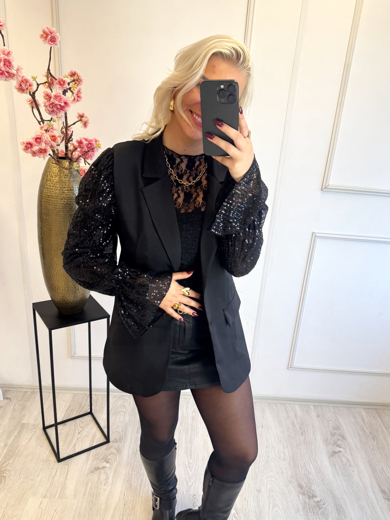 Limited Glitter Mouw Blazer | Zwart