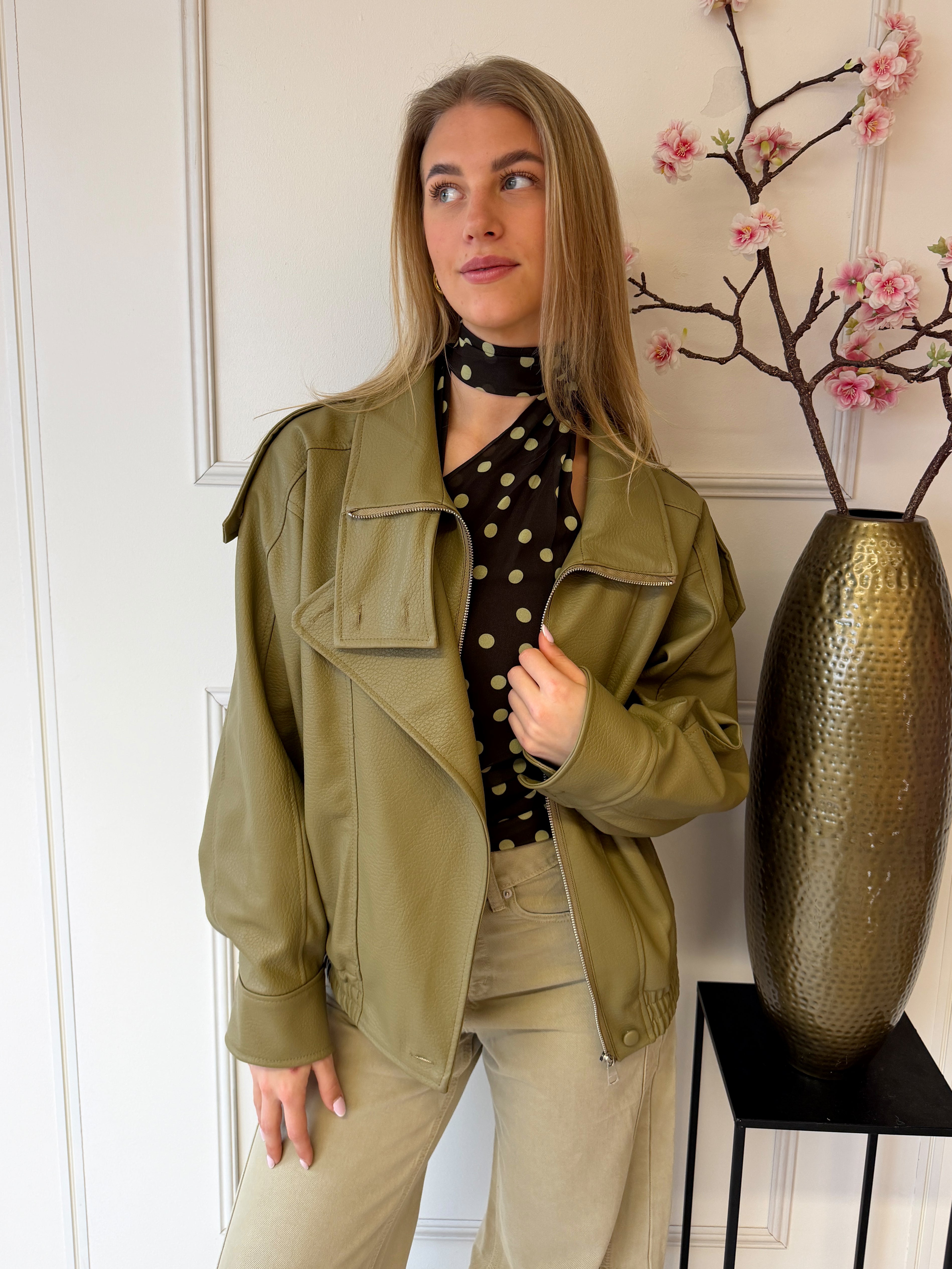 Olive Leather Jacket | Olijf Groen