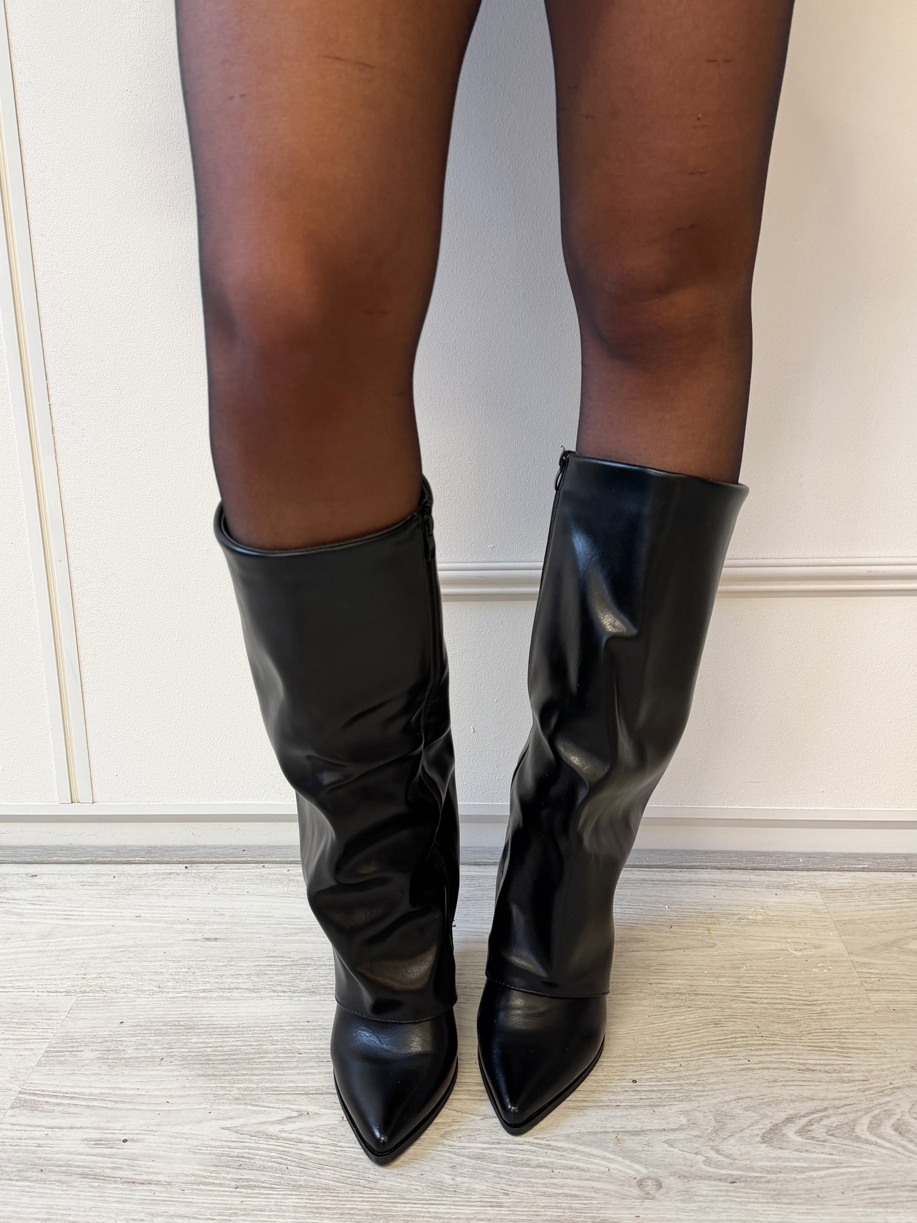Overlap High Heel Boots | Zwart