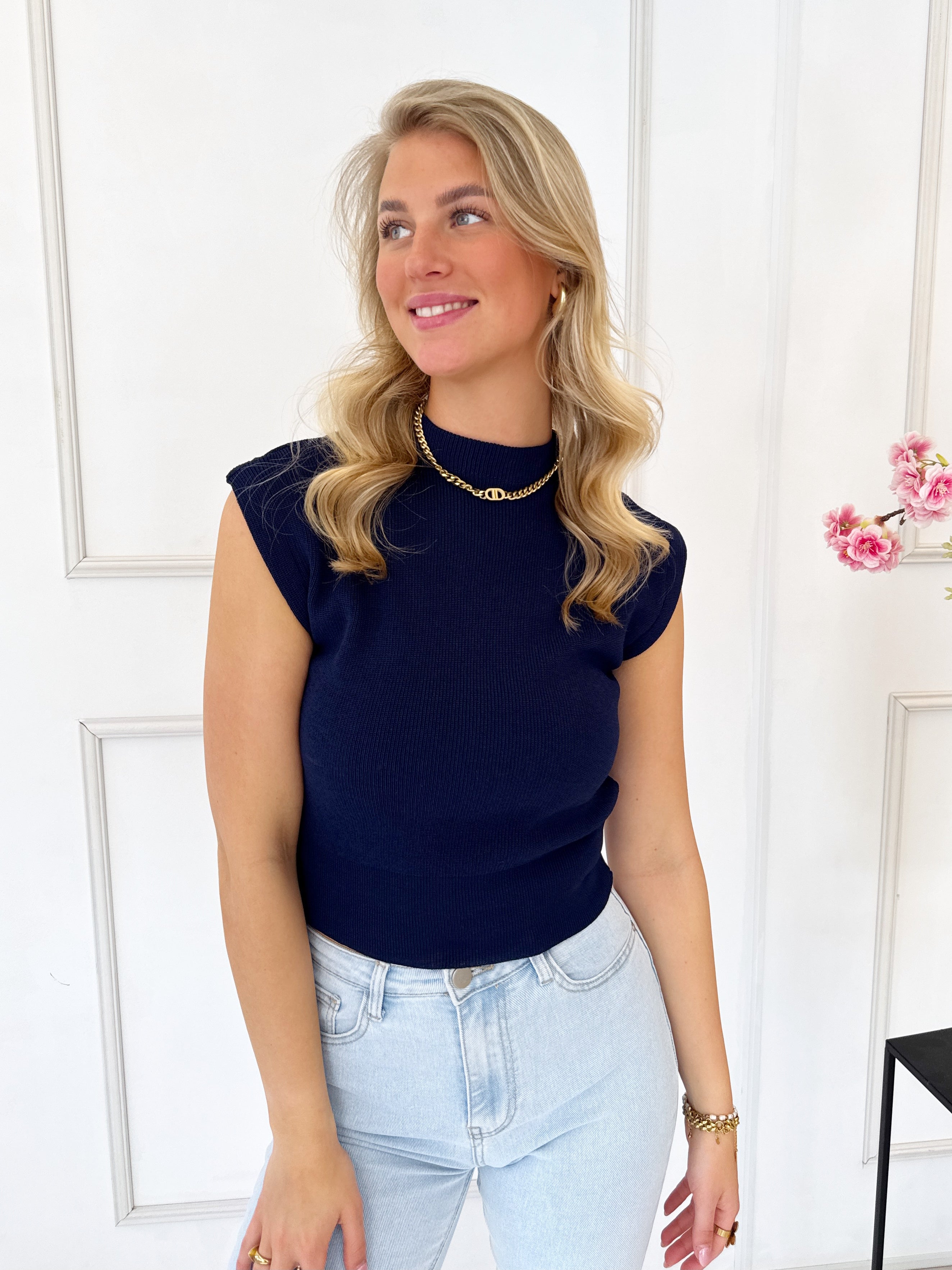 Basic Knit T-Shirt | Navy Blauw