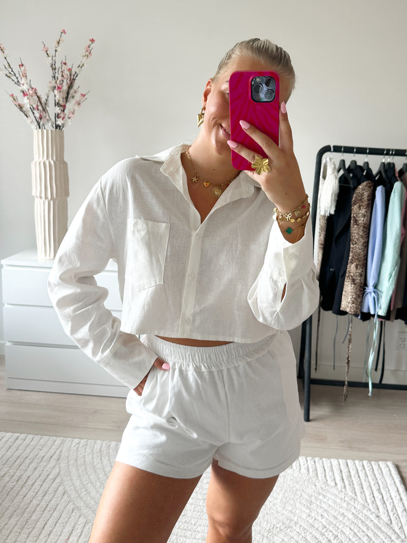 Cropped Linnen Blouse | Wit