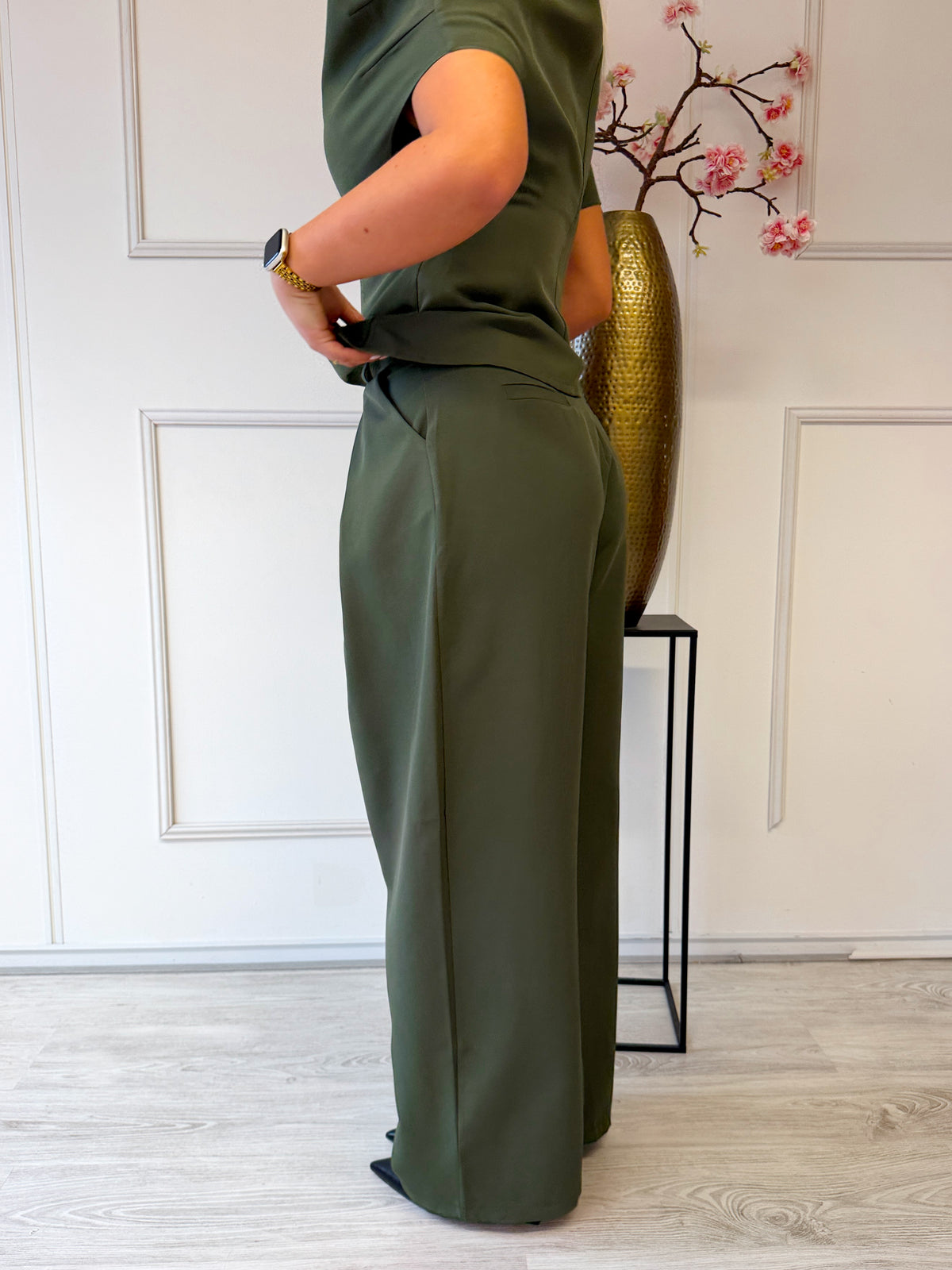 Wide Leg pantalon met plooien | Khaki