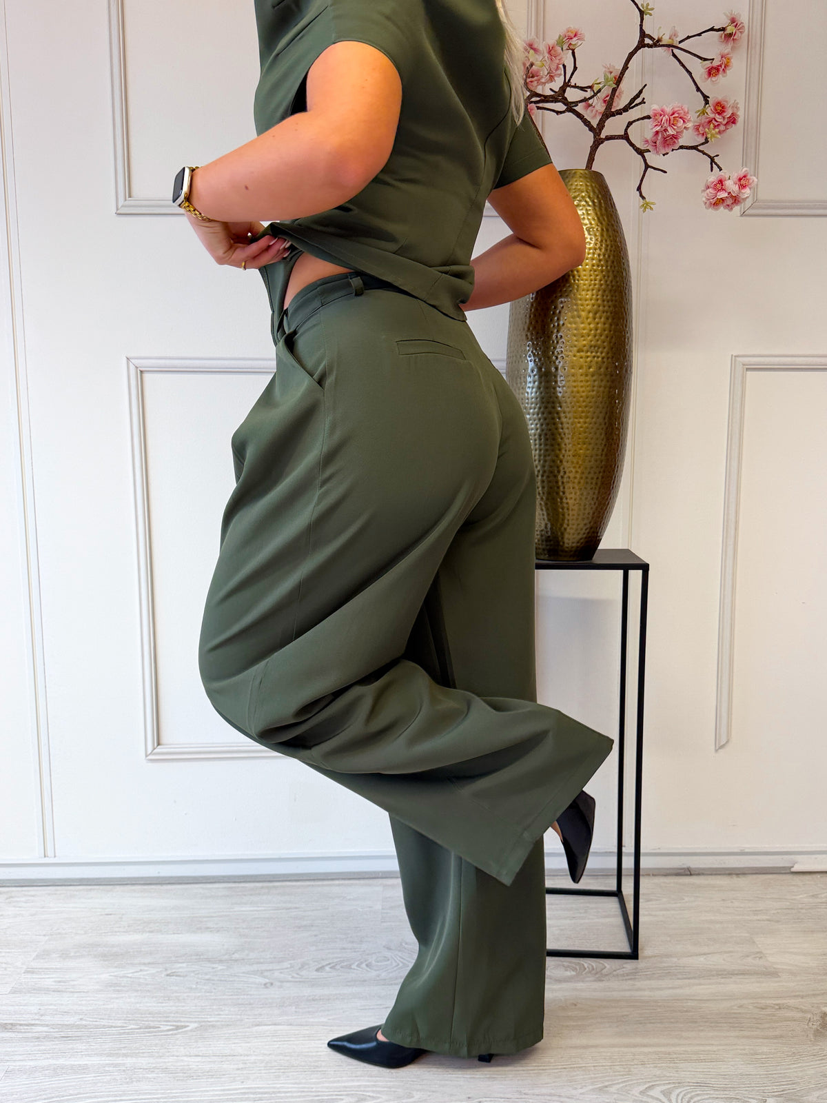 Wide Leg pantalon met plooien | Khaki