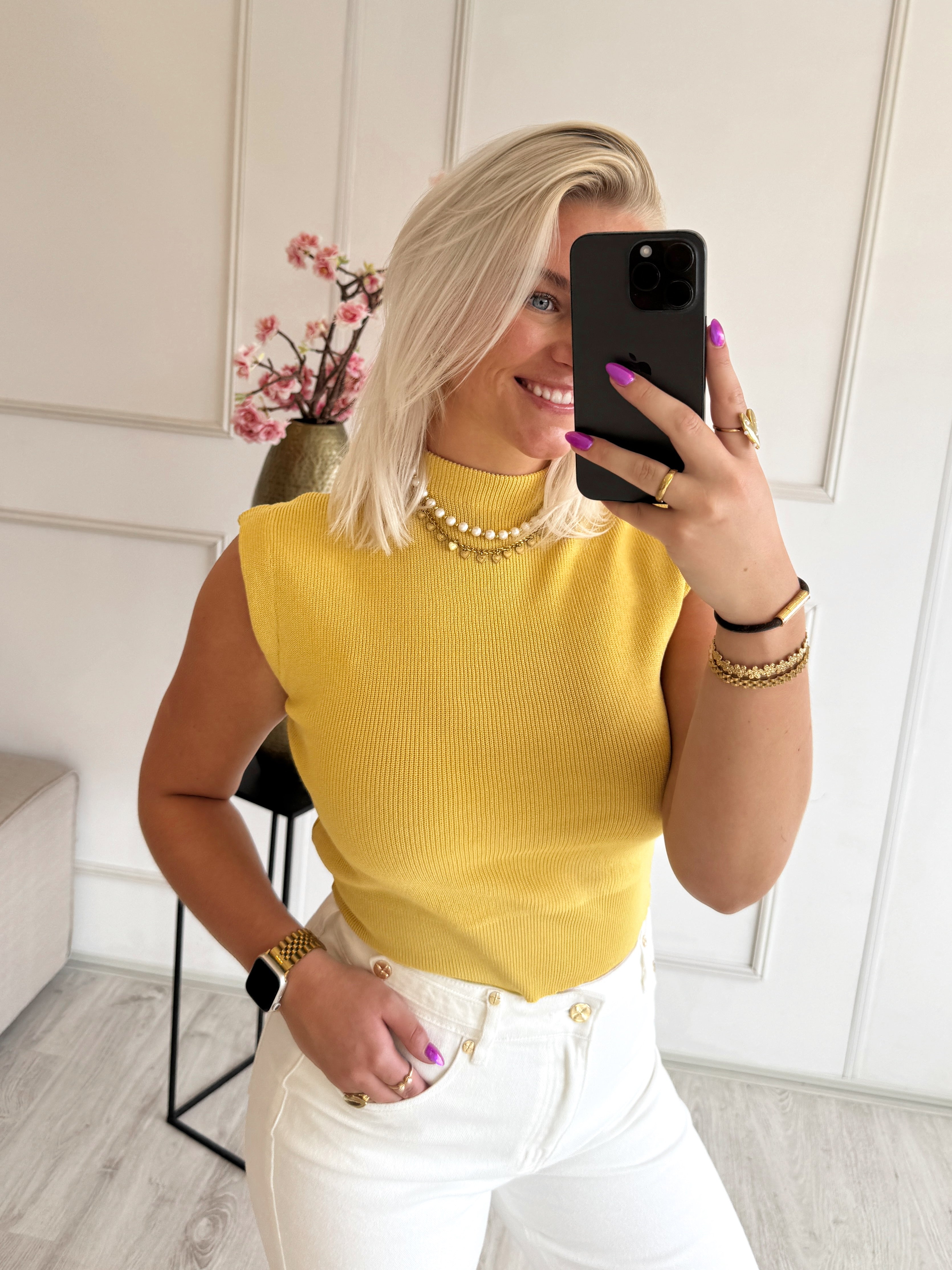 Basic Knit T-Shirt | Mosterd geel